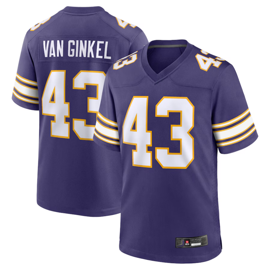 Davalo #43 Andrew Van Ginkel Player MN.Vikings Purple Game Stitched Jerseys