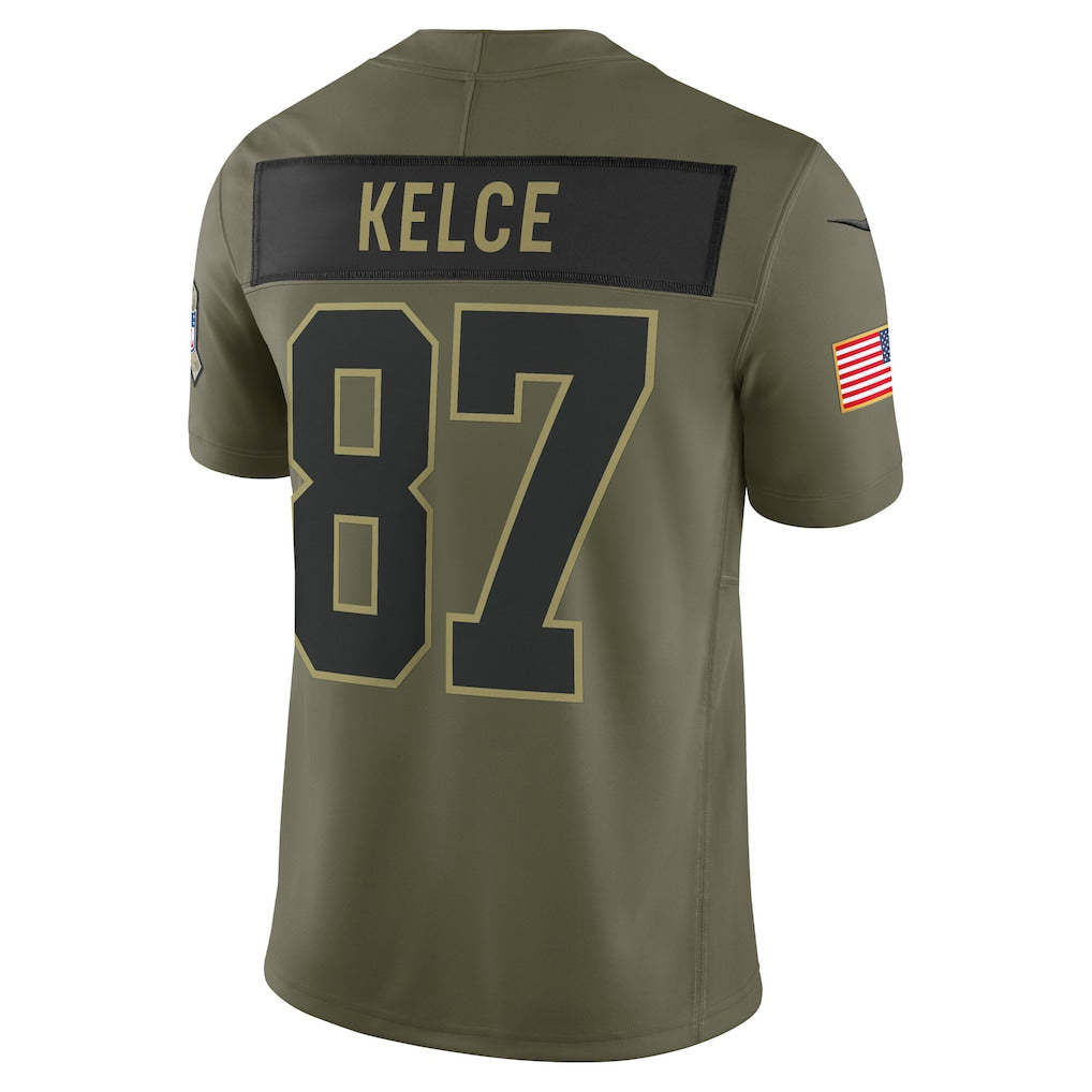 Davalo KC.Chiefs #87 Travis Kelce Olive 2025 Salute to Service Limited Jersey