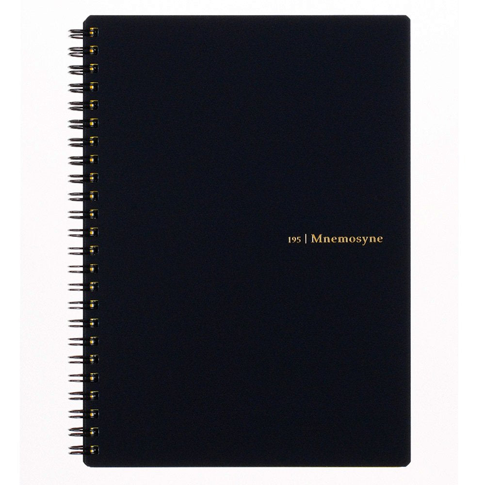 Maruman Mnemosyne Spiral Notebook, A4, 8.27"x11.69", 7mm College Ruled | Professional Black Cover, 140 Lined Pages, Twin-Wire Bound To Lay Flat, Perforated Paper, For School & Office, Made in Japan