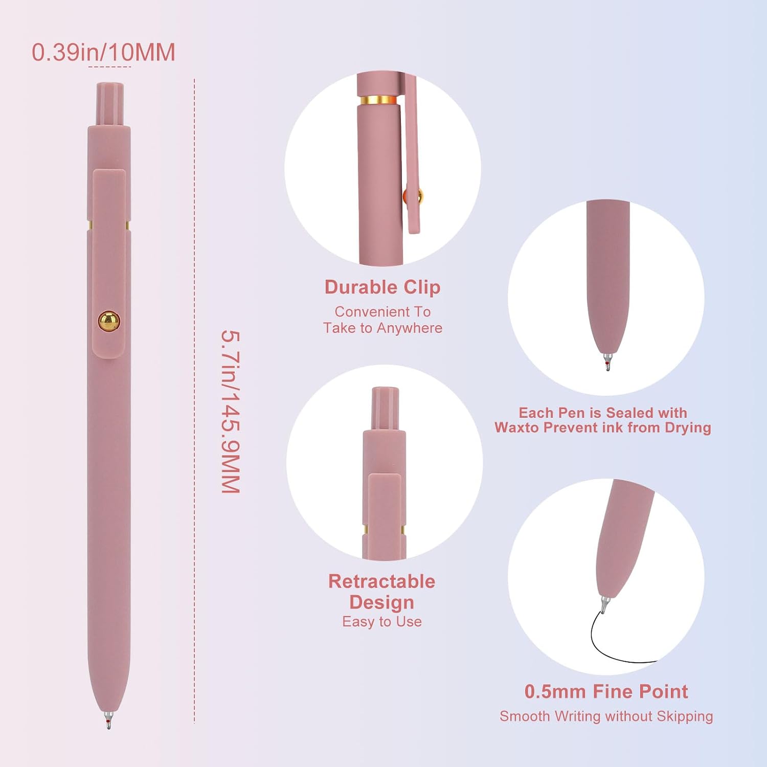 Ddaowanx Gel Pens,6 Pcs 0.5mm Retractable Quick Dry Black Ink Pens | Fine Point Smooth Writing Pens for Nurses,Teachers,Cute Stationery Office&School Supplies,Gifts for Women