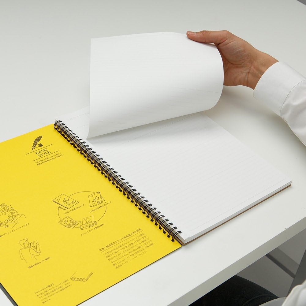 Maruman Mnemosyne Spiral Notebook, A4, 8.27"x11.69", 7mm College Ruled | Professional Black Cover, 140 Lined Pages, Twin-Wire Bound To Lay Flat, Perforated Paper, For School & Office, Made in Japan