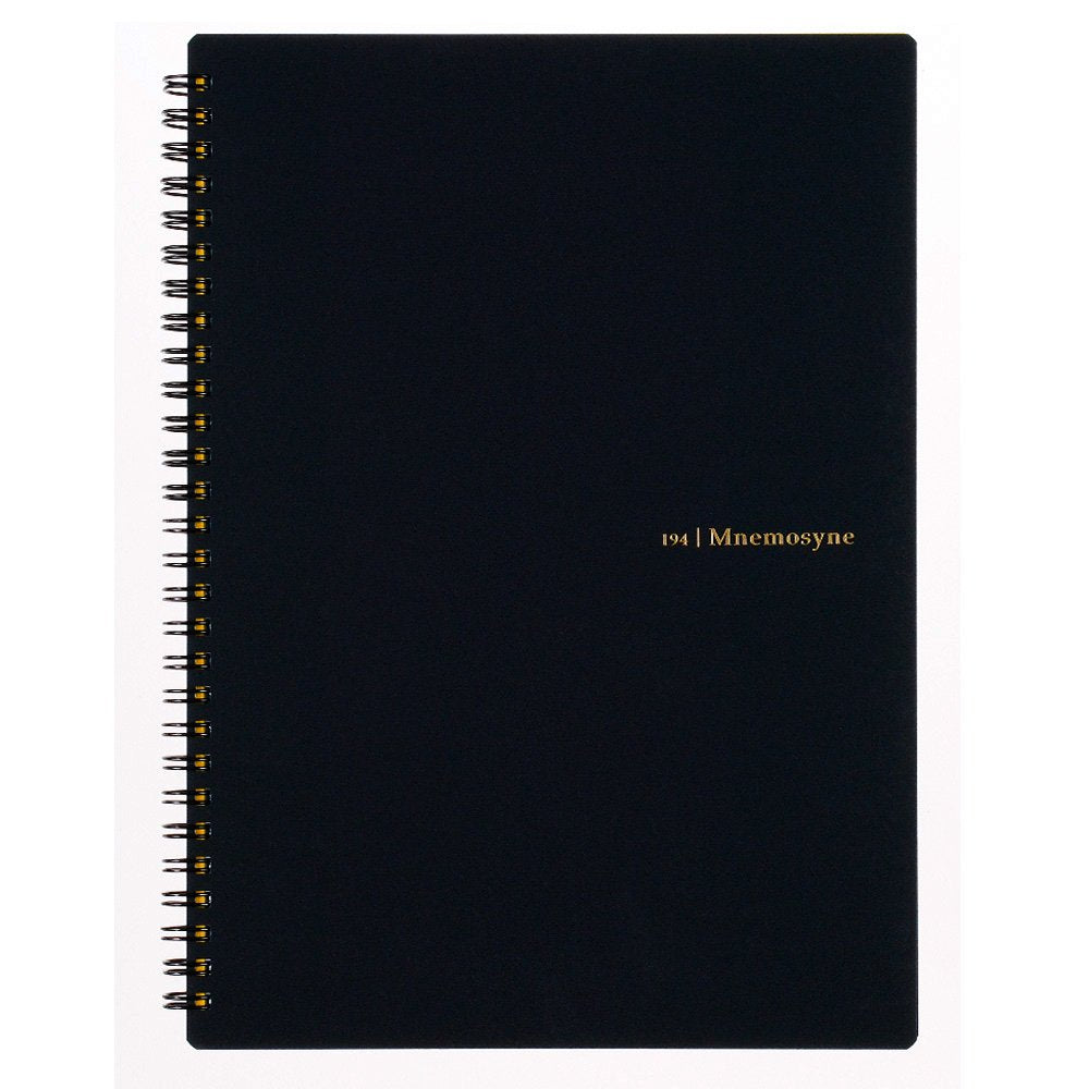 Maruman Mnemosyne Spiral Notebook, A4, 8.27"x11.69", 7mm College Ruled | Professional Black Cover, 140 Lined Pages, Twin-Wire Bound To Lay Flat, Perforated Paper, For School & Office, Made in Japan