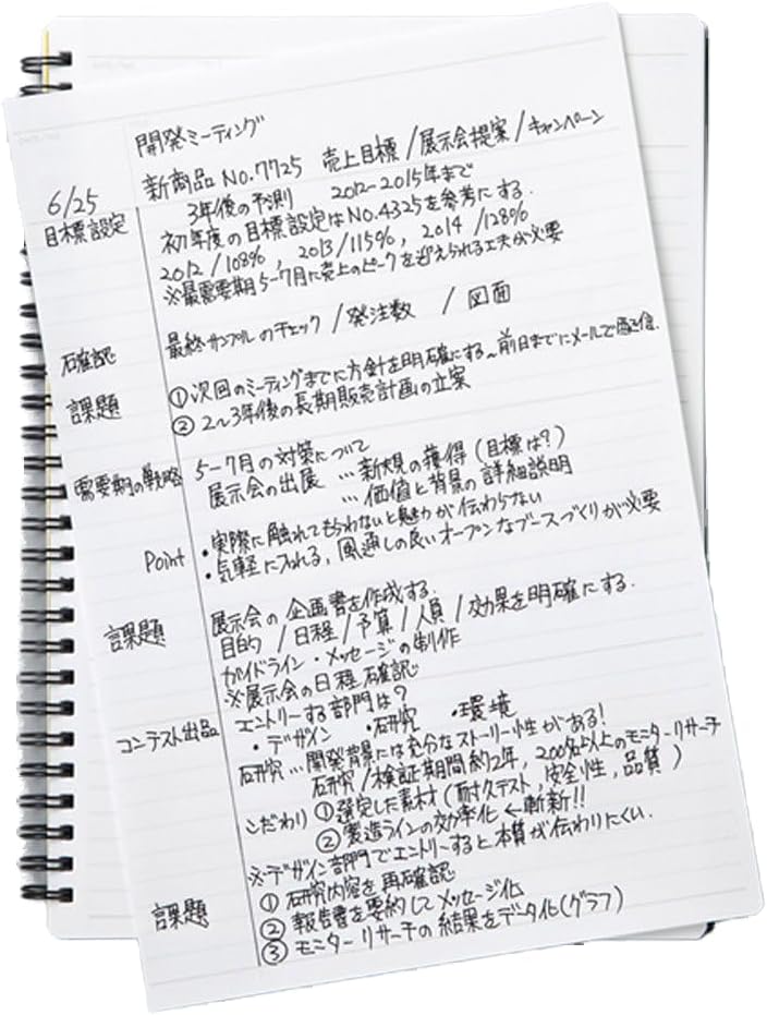 Maruman Mnemosyne Spiral Notebook, A4, 8.27"x11.69", 7mm College Ruled | Professional Black Cover, 140 Lined Pages, Twin-Wire Bound To Lay Flat, Perforated Paper, For School & Office, Made in Japan
