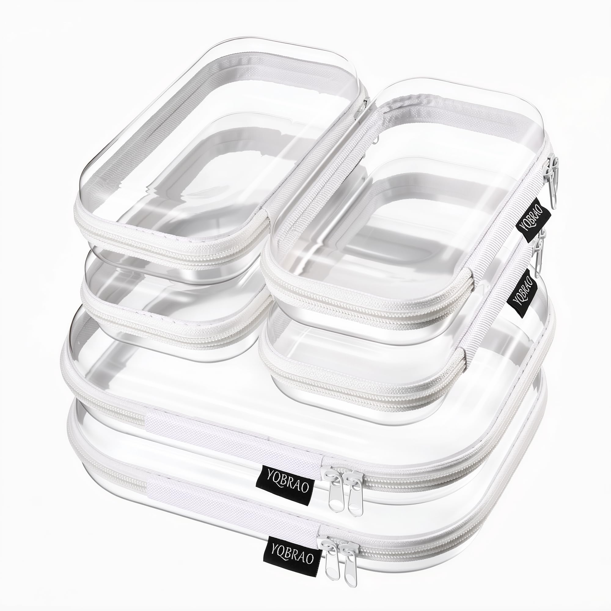YQBRAO Clear Hard Shell Zipper Cases, 6 Multi-Size Organizers, Green | Rigid clear shells in three practical sizes organize toiletries, cosmetics, cables, stationery and household essentials