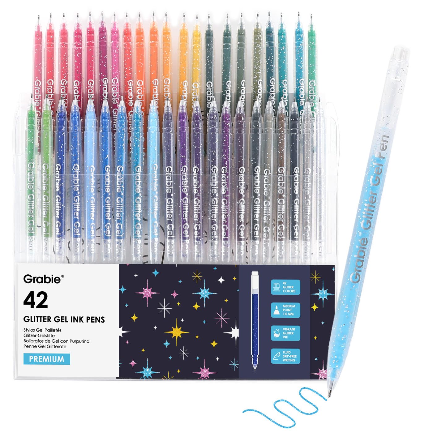 Grabie 18 Color Glitter Gel Pens, Retractable Sparkle Art Pens | Retractable Design, Smooth Gel Ink, Sparkling Finish, Acid Free Ink, Quick Drying, Coloring Books, Journaling, Drawing