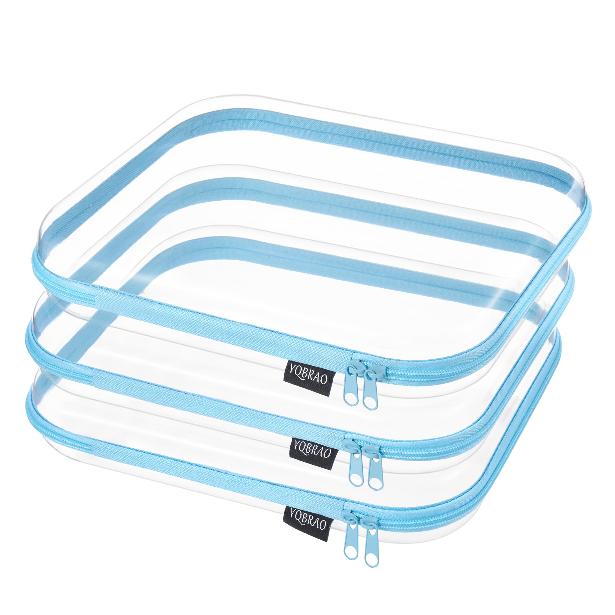 YQBRAO Clear Hard Shell Zipper Cases, 6 Multi-Size Organizers, Green | Rigid clear shells in three practical sizes organize toiletries, cosmetics, cables, stationery and household essentials