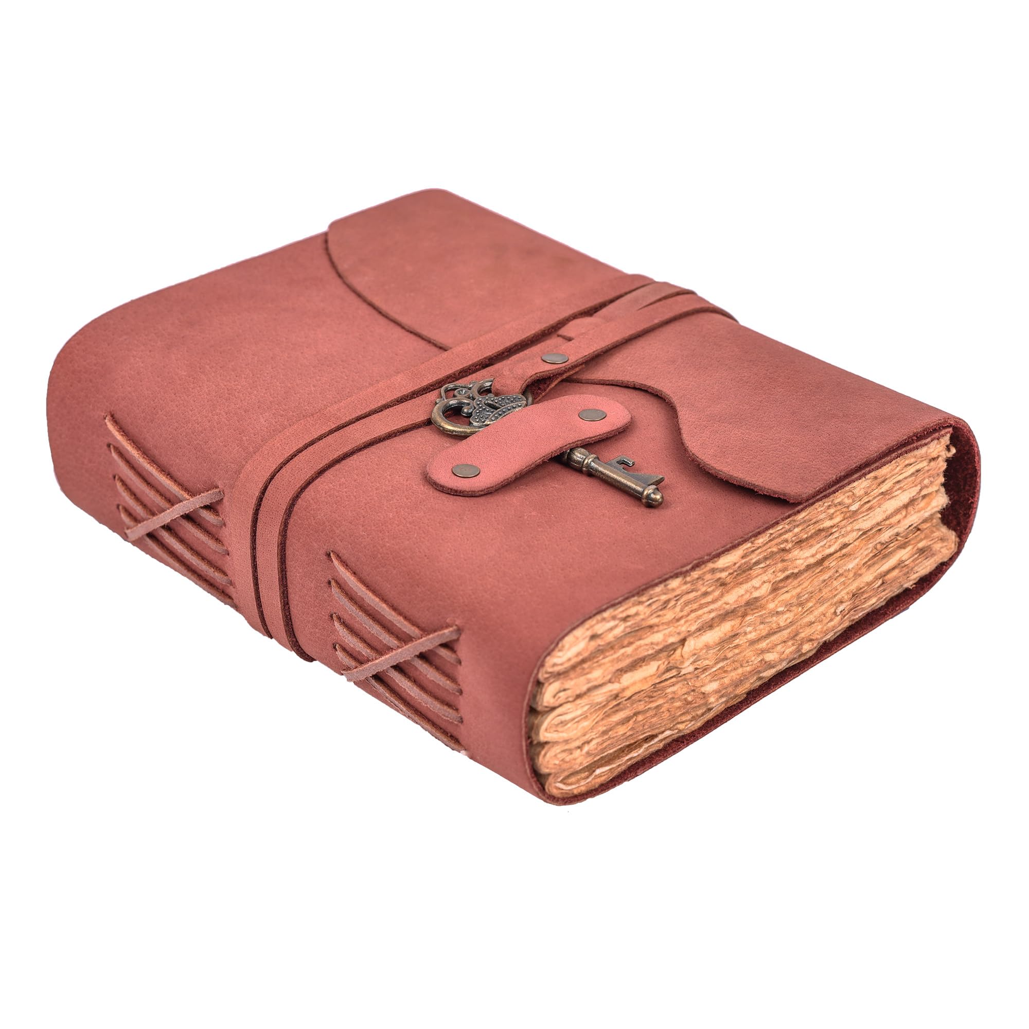 LEATHER VILLAGE Vintage Leather Bound Journal, Junk Journal For Men & Women | Handmade Deckle Edge paper, 200 Blank Pages , Book Of Shadows, Sketchbook, Scrapbook, Leather Journal ,Distressed Brown 6x4