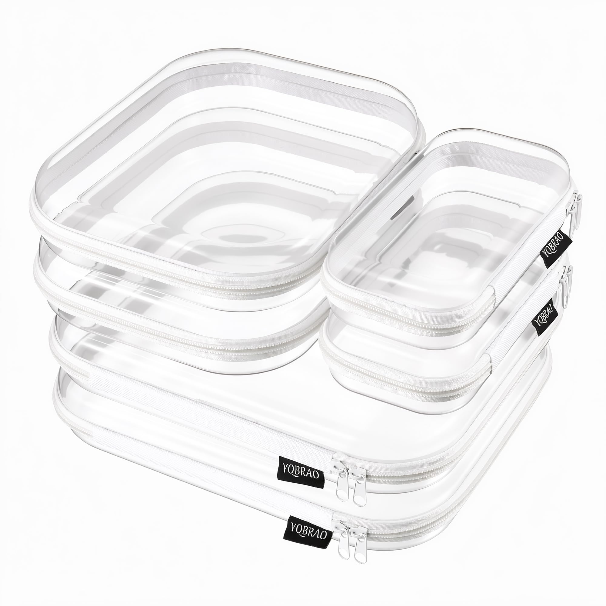 YQBRAO Clear Hard Shell Zipper Cases, 6 Multi-Size Organizers, Green | Rigid clear shells in three practical sizes organize toiletries, cosmetics, cables, stationery and household essentials