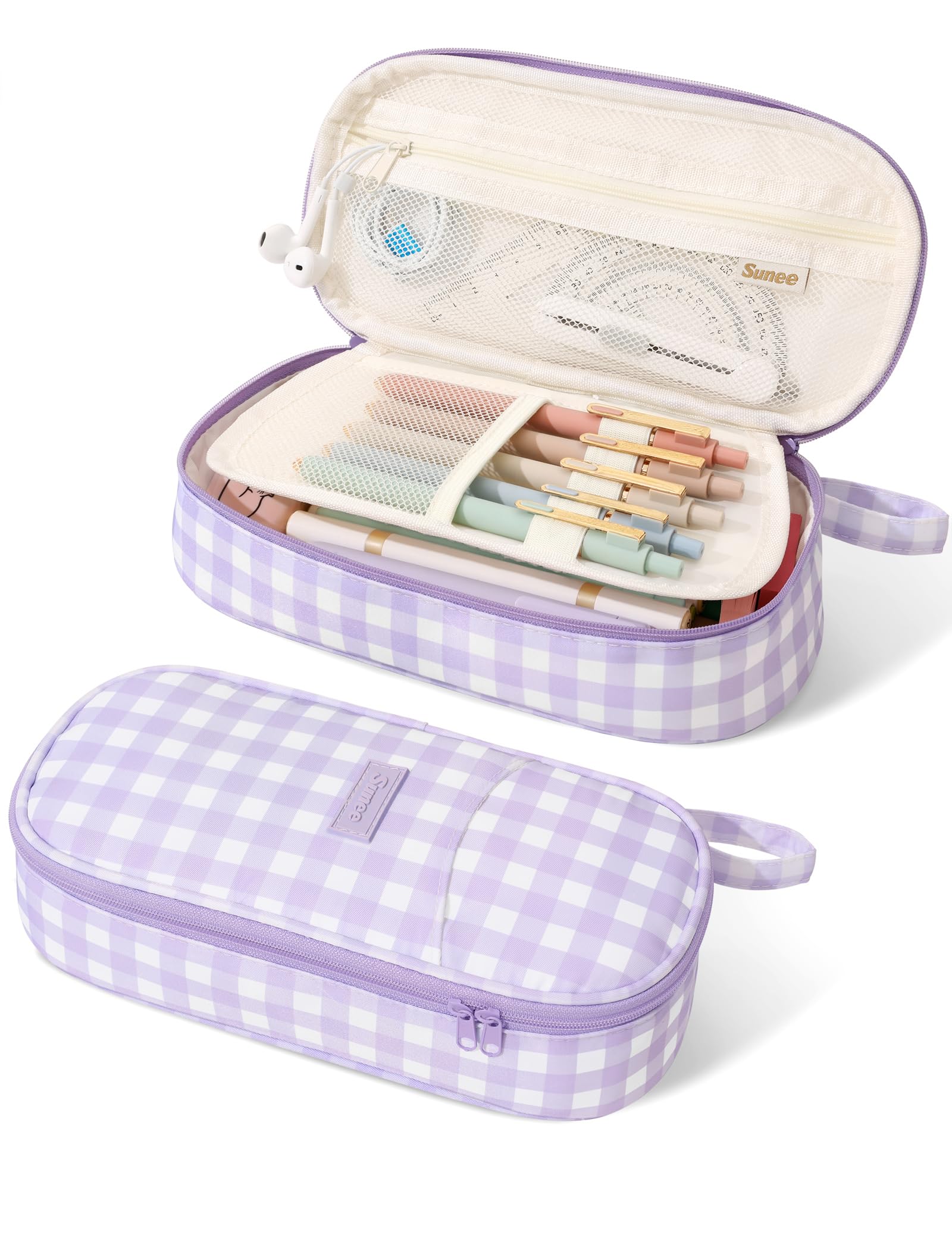 SUNEE Cute Pencil Case, Aesthetic Pen Pouch, Colored Large Pencil Bag with Zipper, Kawaii Stationery Storage and Organizer, School Supplies for Teen and Adult Girls, Blue