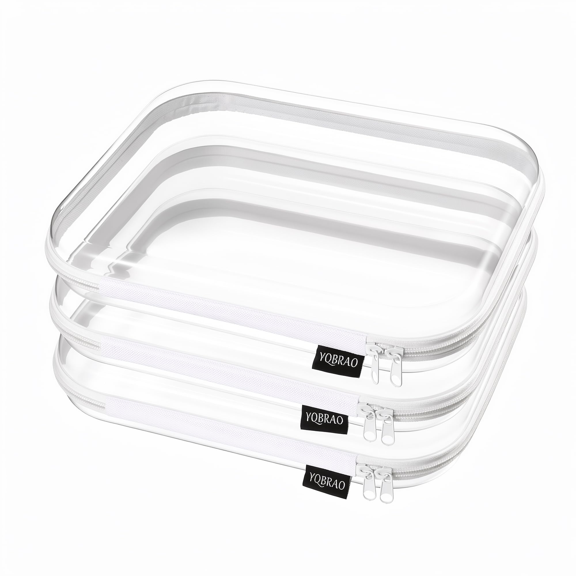 YQBRAO Clear Hard Shell Zipper Cases, 6 Multi-Size Organizers, Green | Rigid clear shells in three practical sizes organize toiletries, cosmetics, cables, stationery and household essentials