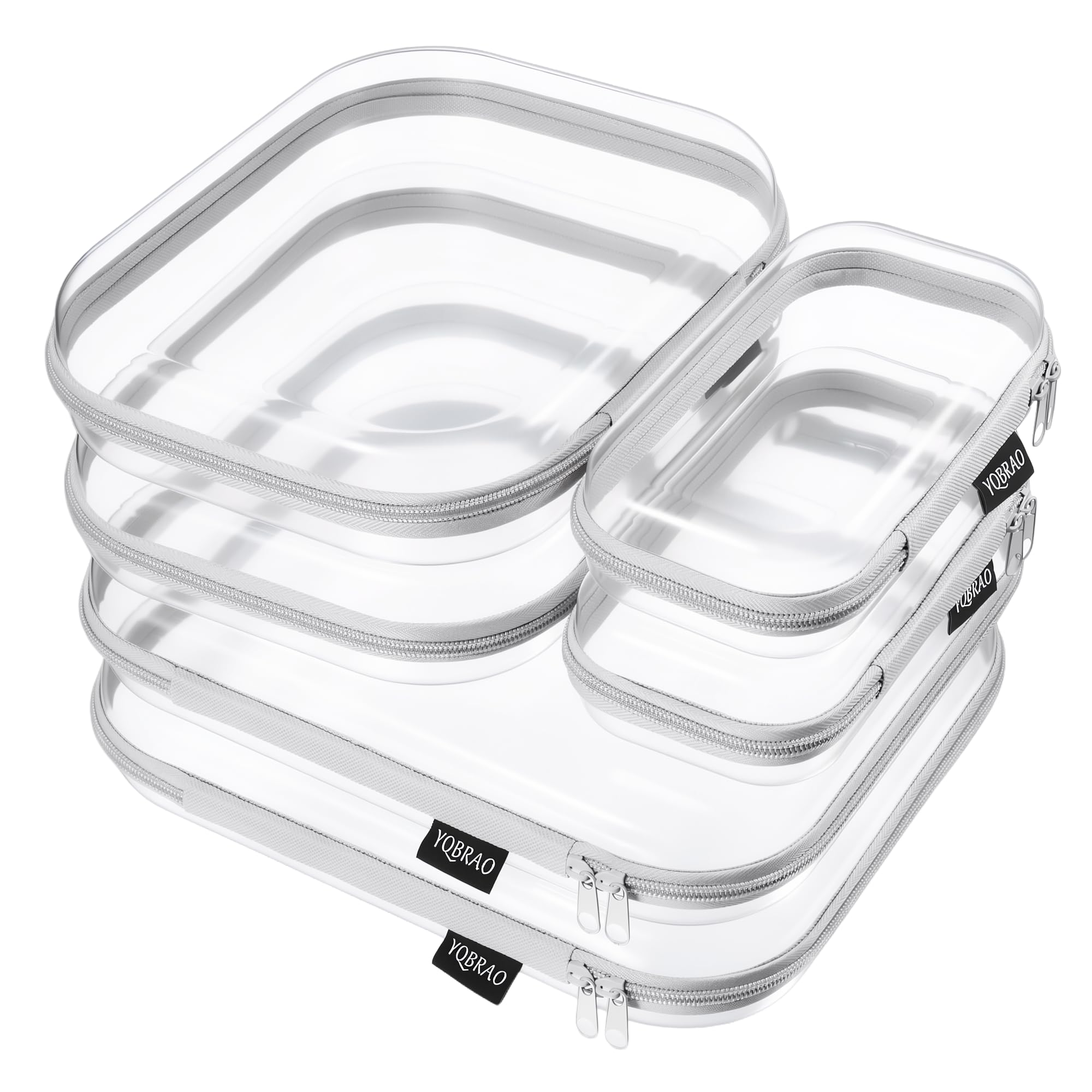 YQBRAO Clear Hard Shell Zipper Cases, 6 Multi-Size Organizers, Green | Rigid clear shells in three practical sizes organize toiletries, cosmetics, cables, stationery and household essentials