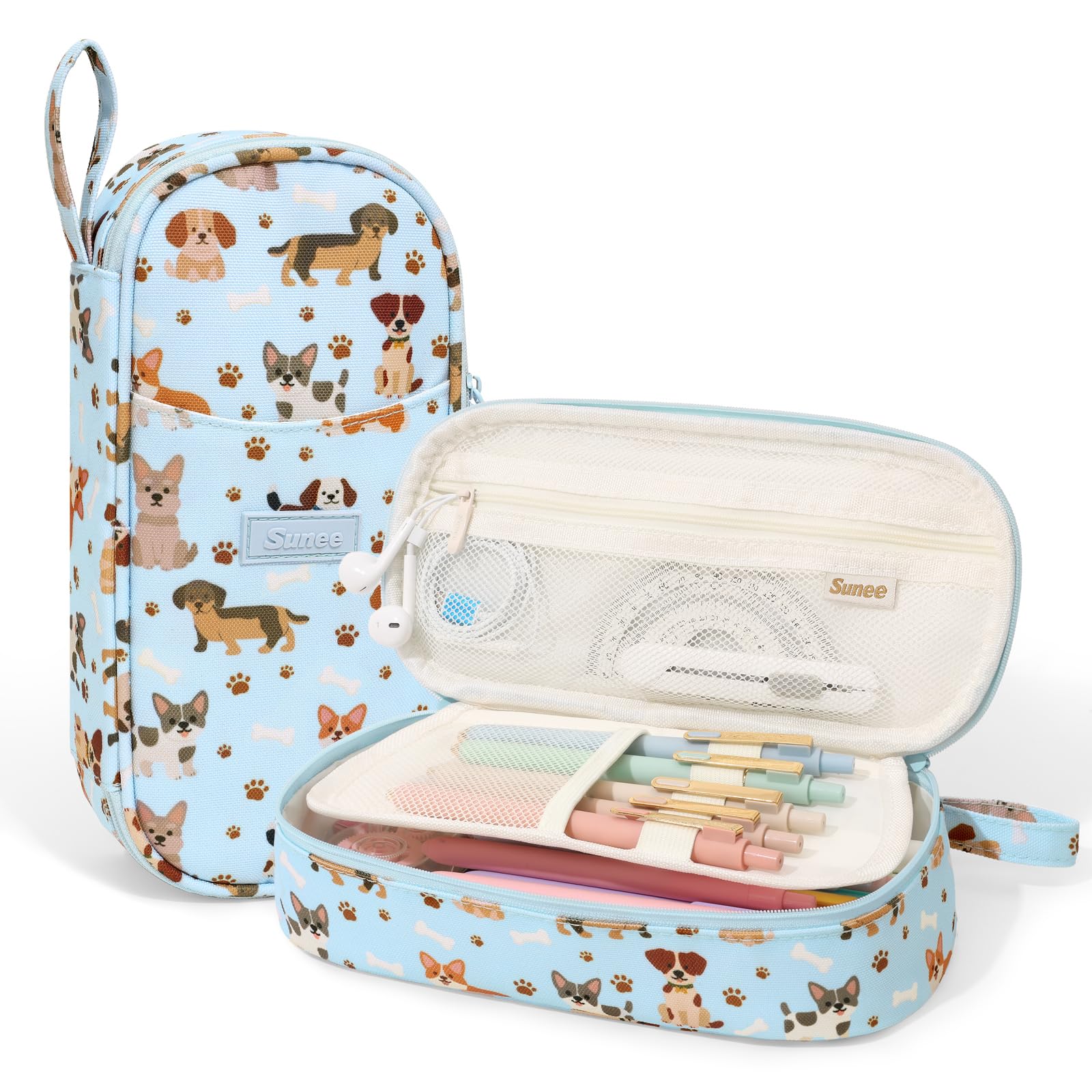 SUNEE Cute Pencil Case, Aesthetic Pen Pouch, Colored Large Pencil Bag with Zipper, Kawaii Stationery Storage and Organizer, School Supplies for Teen and Adult Girls, Blue