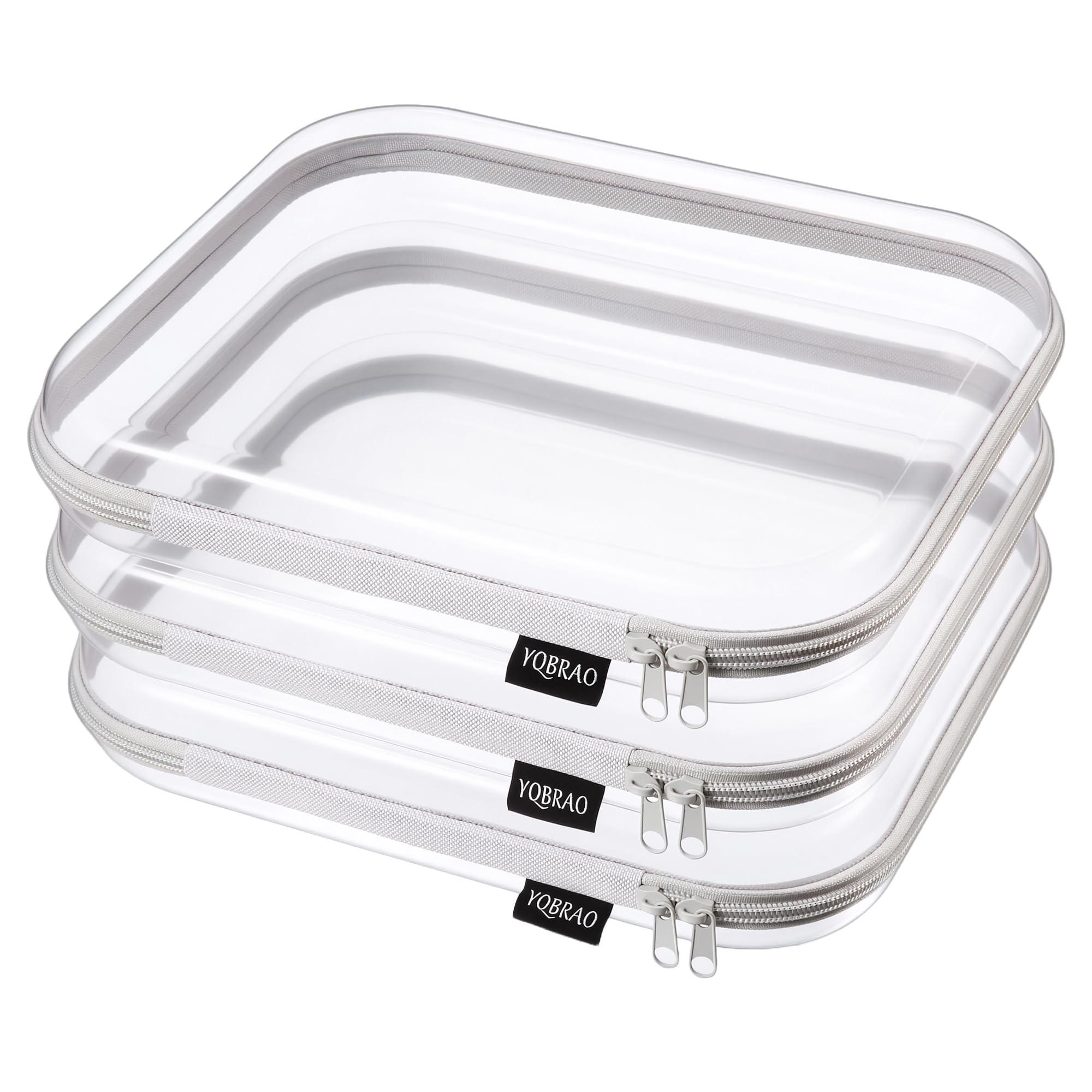 YQBRAO Clear Hard Shell Zipper Cases, 6 Multi-Size Organizers, Green | Rigid clear shells in three practical sizes organize toiletries, cosmetics, cables, stationery and household essentials