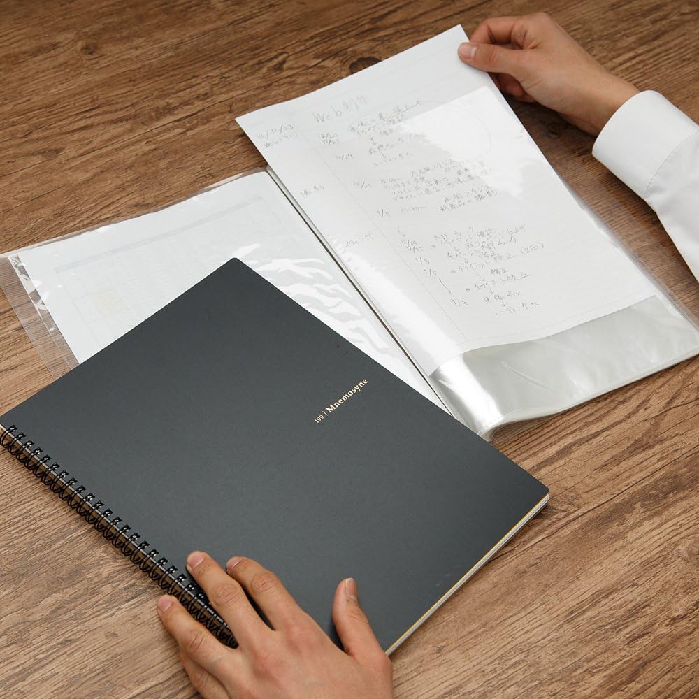 Maruman Mnemosyne Spiral Notebook, A4, 8.27"x11.69", 7mm College Ruled | Professional Black Cover, 140 Lined Pages, Twin-Wire Bound To Lay Flat, Perforated Paper, For School & Office, Made in Japan