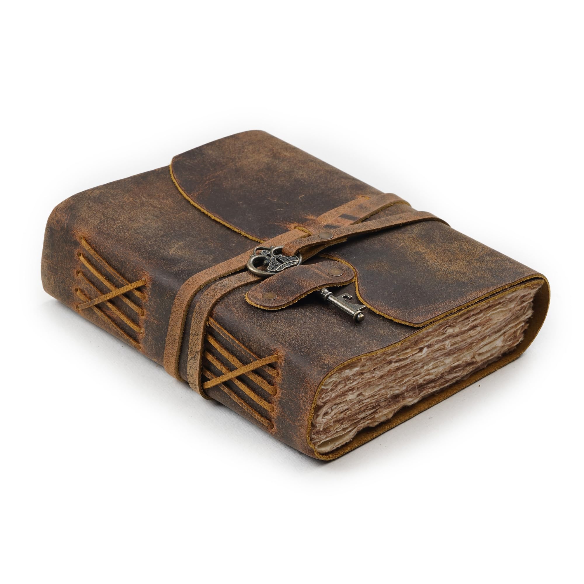 LEATHER VILLAGE Vintage Leather Bound Journal, Junk Journal For Men & Women | Handmade Deckle Edge paper, 200 Blank Pages , Book Of Shadows, Sketchbook, Scrapbook, Leather Journal ,Distressed Brown 6x4