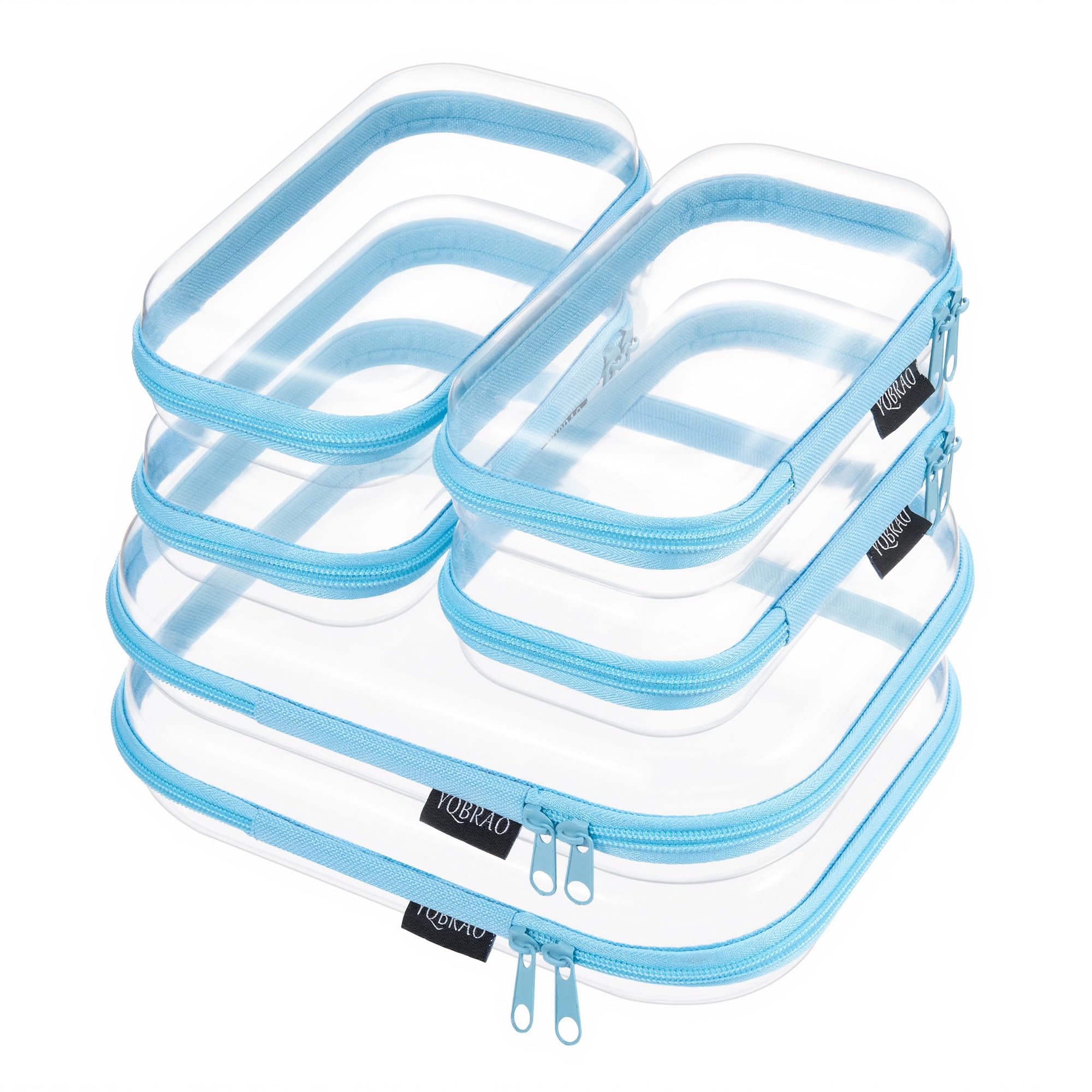 YQBRAO Clear Hard Shell Zipper Cases, 6 Multi-Size Organizers, Green | Rigid clear shells in three practical sizes organize toiletries, cosmetics, cables, stationery and household essentials