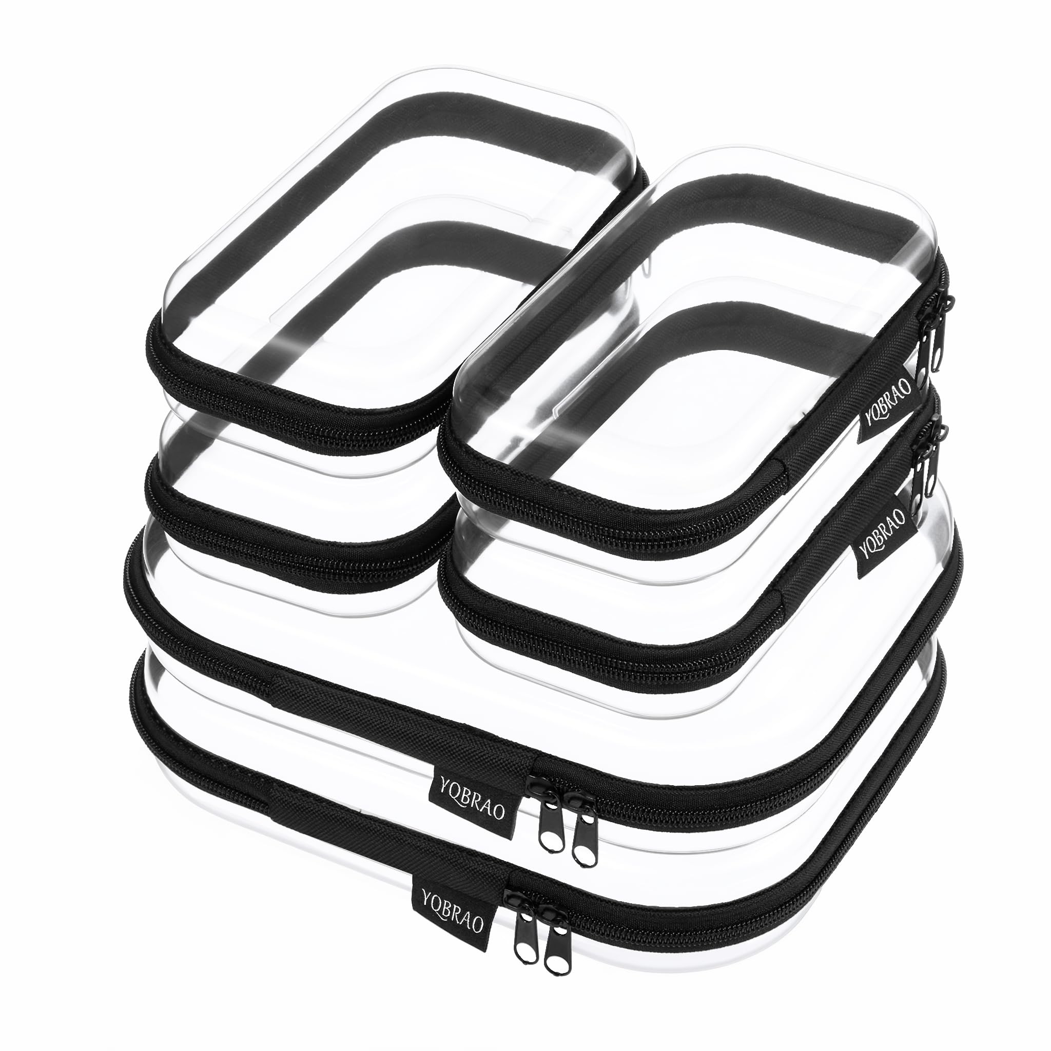 YQBRAO Clear Hard Shell Zipper Cases, 6 Multi-Size Organizers, Green | Rigid clear shells in three practical sizes organize toiletries, cosmetics, cables, stationery and household essentials