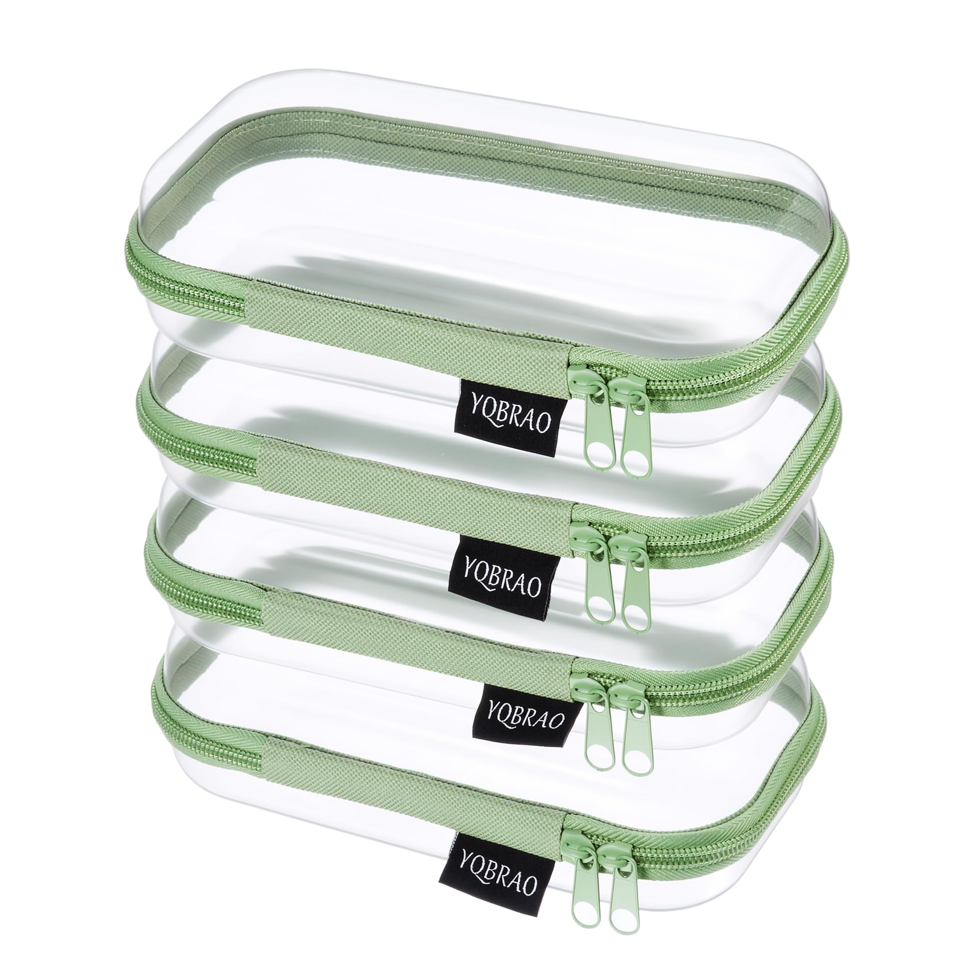 YQBRAO Clear Hard Shell Zipper Cases, 6 Multi-Size Organizers, Green | Rigid clear shells in three practical sizes organize toiletries, cosmetics, cables, stationery and household essentials