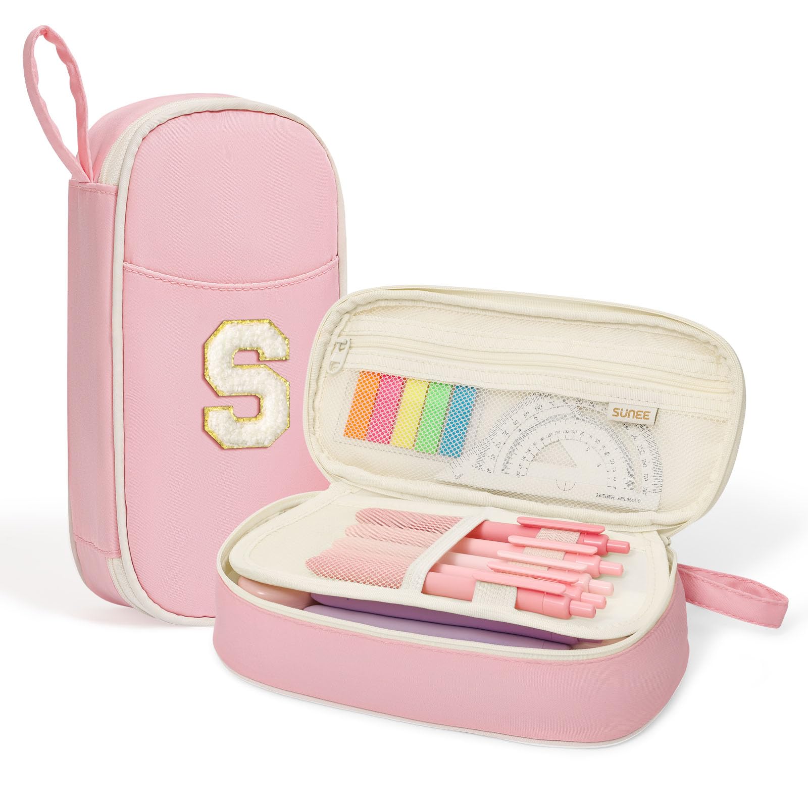 SUNEE Cute Pencil Case, Aesthetic Pen Pouch, Colored Large Pencil Bag with Zipper, Kawaii Stationery Storage and Organizer, School Supplies for Teen and Adult Girls, Blue