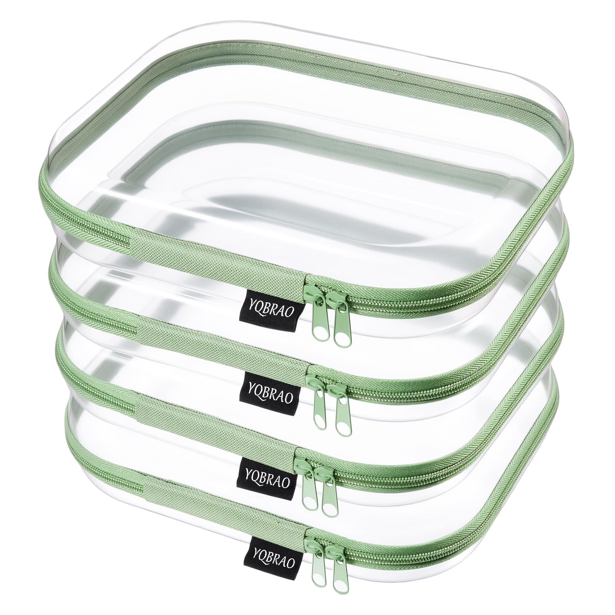 YQBRAO Clear Hard Shell Zipper Cases, 6 Multi-Size Organizers, Green | Rigid clear shells in three practical sizes organize toiletries, cosmetics, cables, stationery and household essentials
