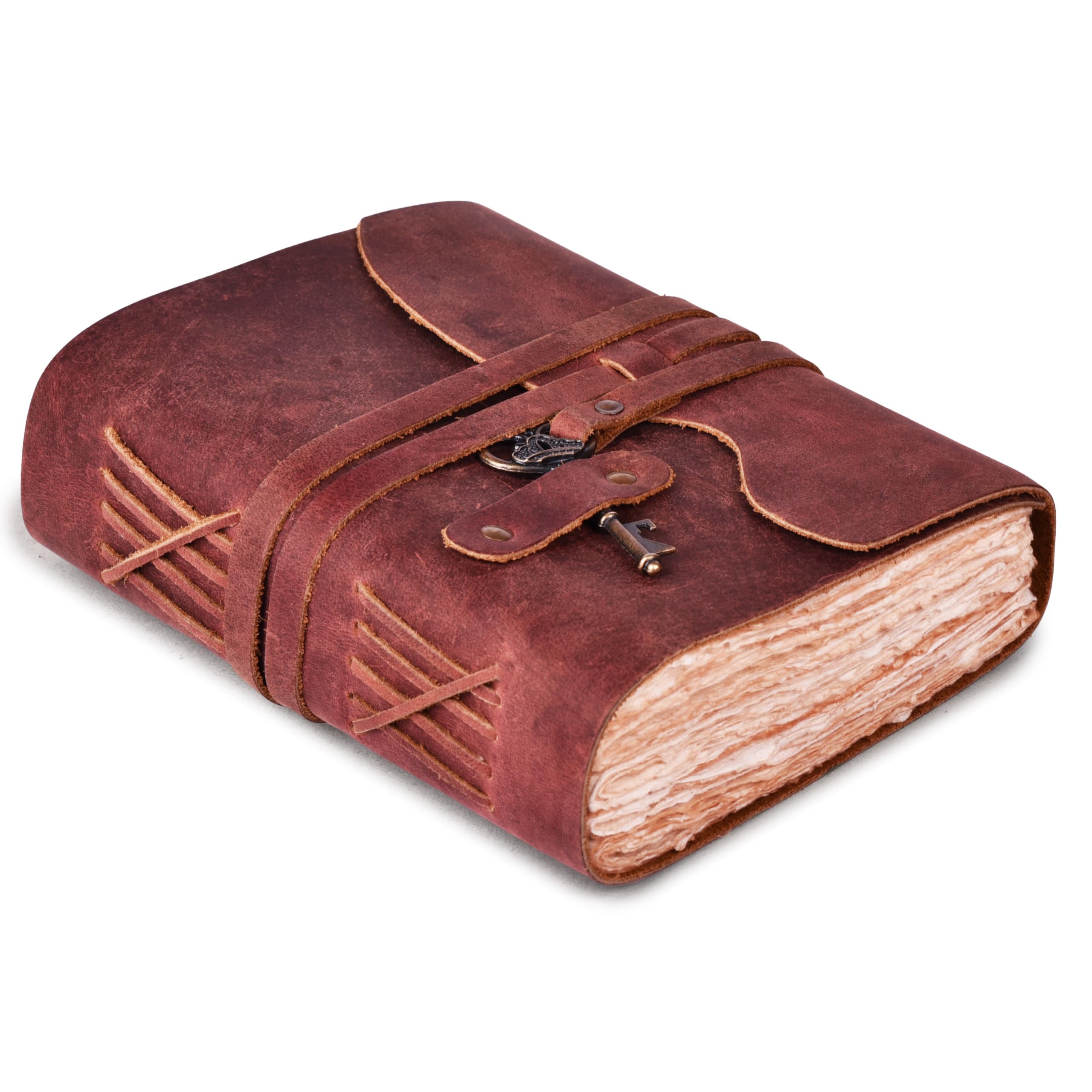 LEATHER VILLAGE Vintage Leather Bound Journal, Junk Journal For Men & Women | Handmade Deckle Edge paper, 200 Blank Pages , Book Of Shadows, Sketchbook, Scrapbook, Leather Journal ,Distressed Brown 6x4