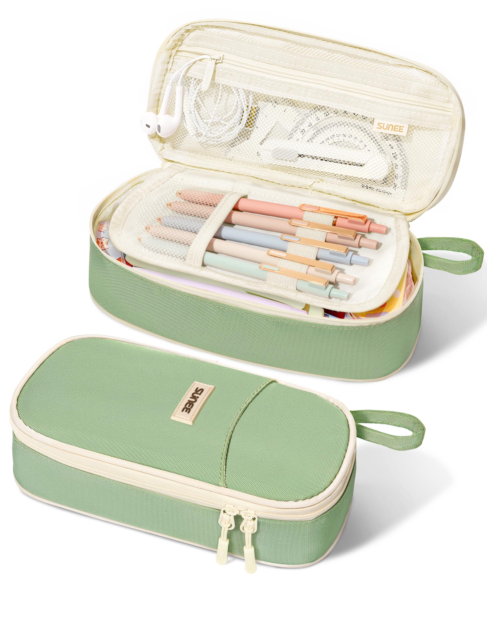 SUNEE Cute Pencil Case, Aesthetic Pen Pouch, Colored Large Pencil Bag with Zipper, Kawaii Stationery Storage and Organizer, School Supplies for Teen and Adult Girls, Blue