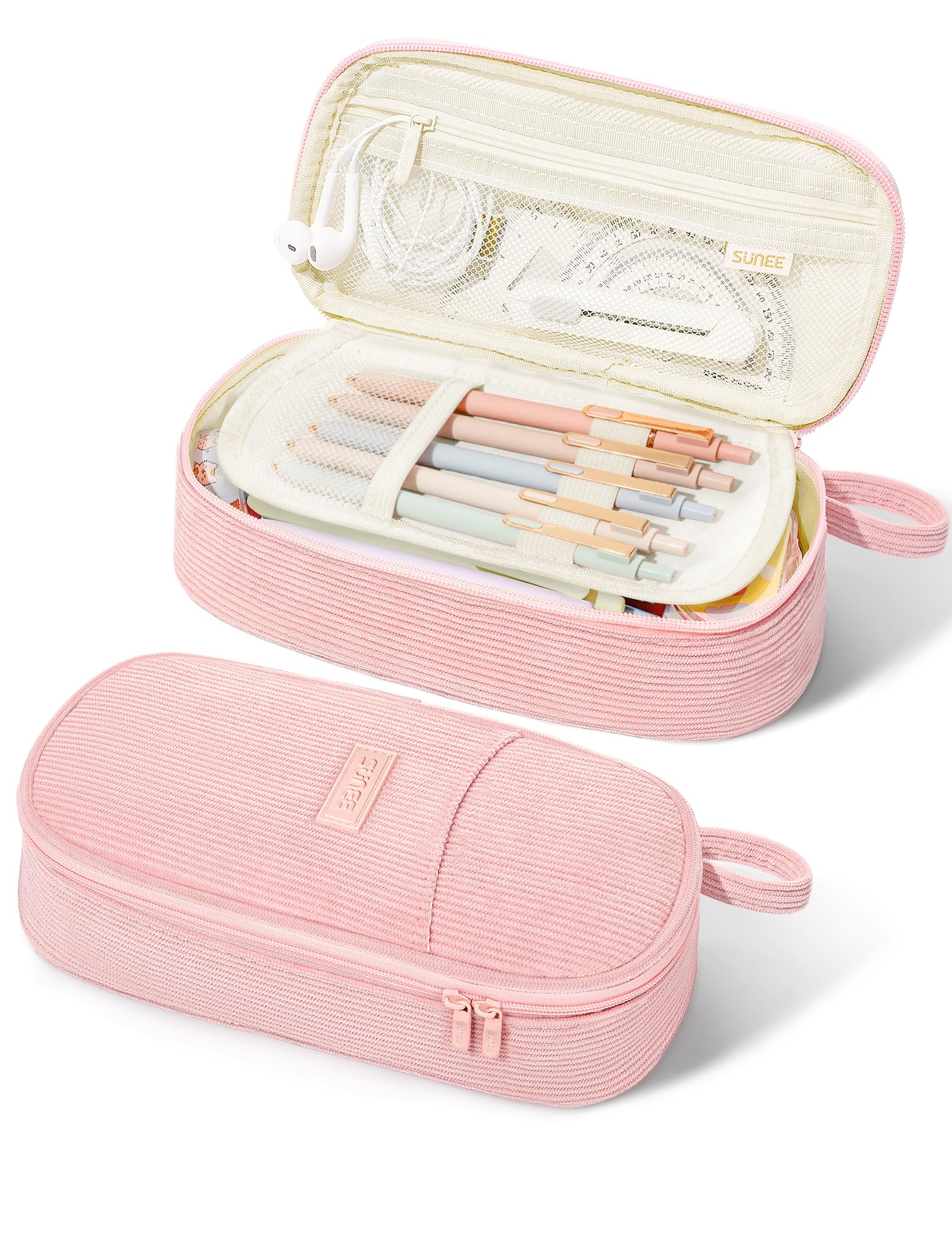 SUNEE Cute Pencil Case, Aesthetic Pen Pouch, Colored Large Pencil Bag with Zipper, Kawaii Stationery Storage and Organizer, School Supplies for Teen and Adult Girls, Blue