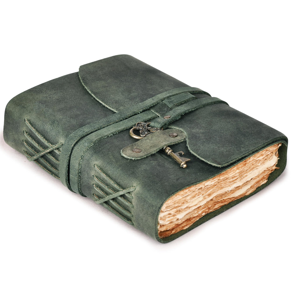 LEATHER VILLAGE Vintage Leather Bound Journal, Junk Journal For Men & Women | Handmade Deckle Edge paper, 200 Blank Pages , Book Of Shadows, Sketchbook, Scrapbook, Leather Journal ,Distressed Brown 6x4