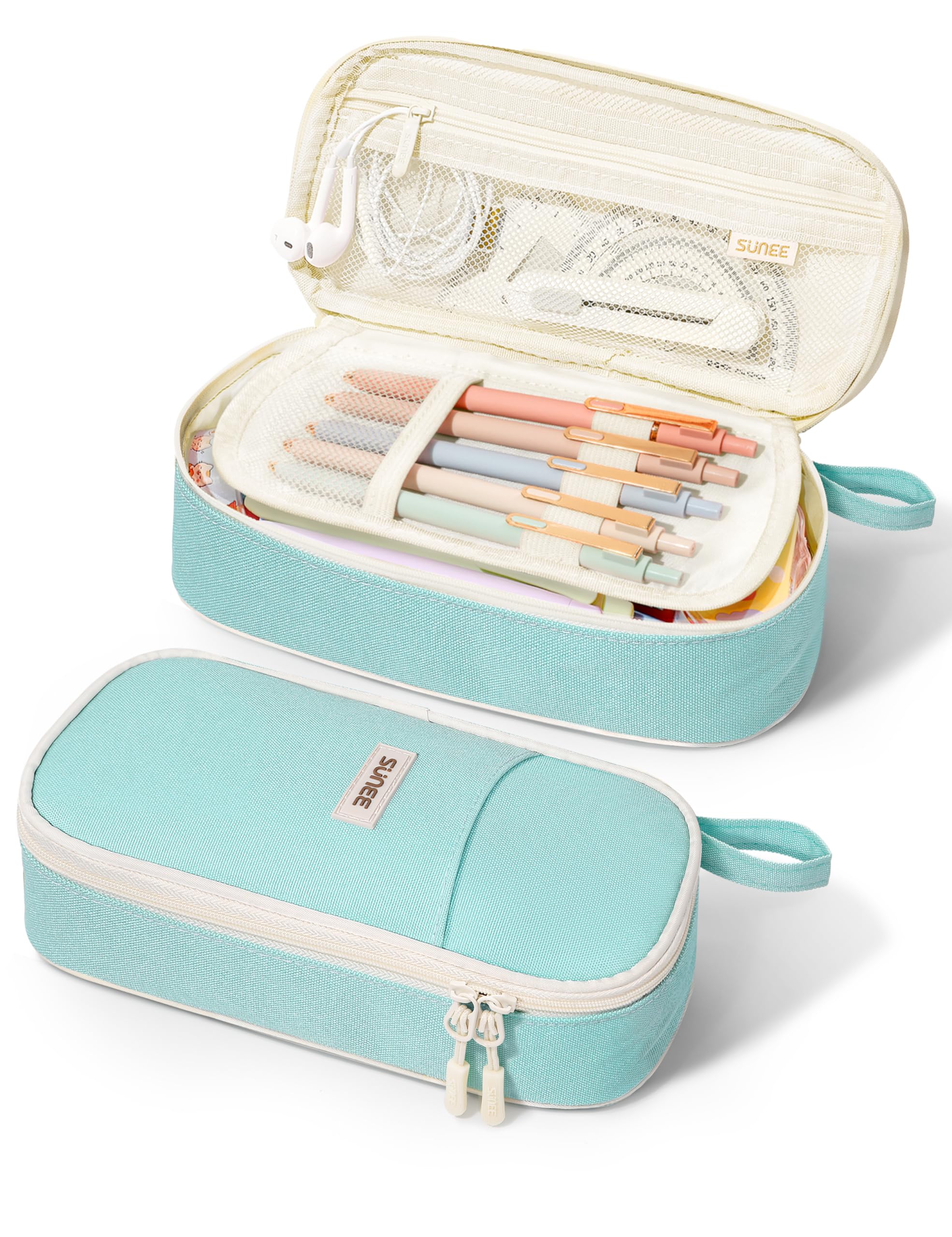 SUNEE Cute Pencil Case, Aesthetic Pen Pouch, Colored Large Pencil Bag with Zipper, Kawaii Stationery Storage and Organizer, School Supplies for Teen and Adult Girls, Blue