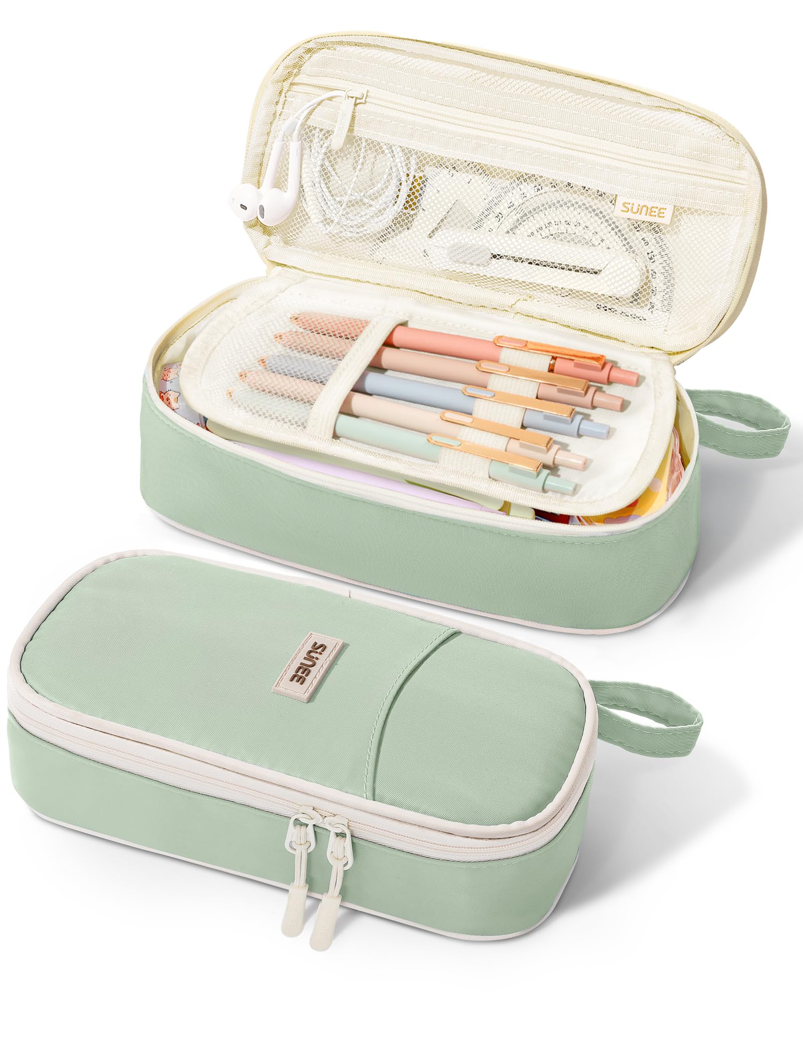 SUNEE Cute Pencil Case, Aesthetic Pen Pouch, Colored Large Pencil Bag with Zipper, Kawaii Stationery Storage and Organizer, School Supplies for Teen and Adult Girls, Blue