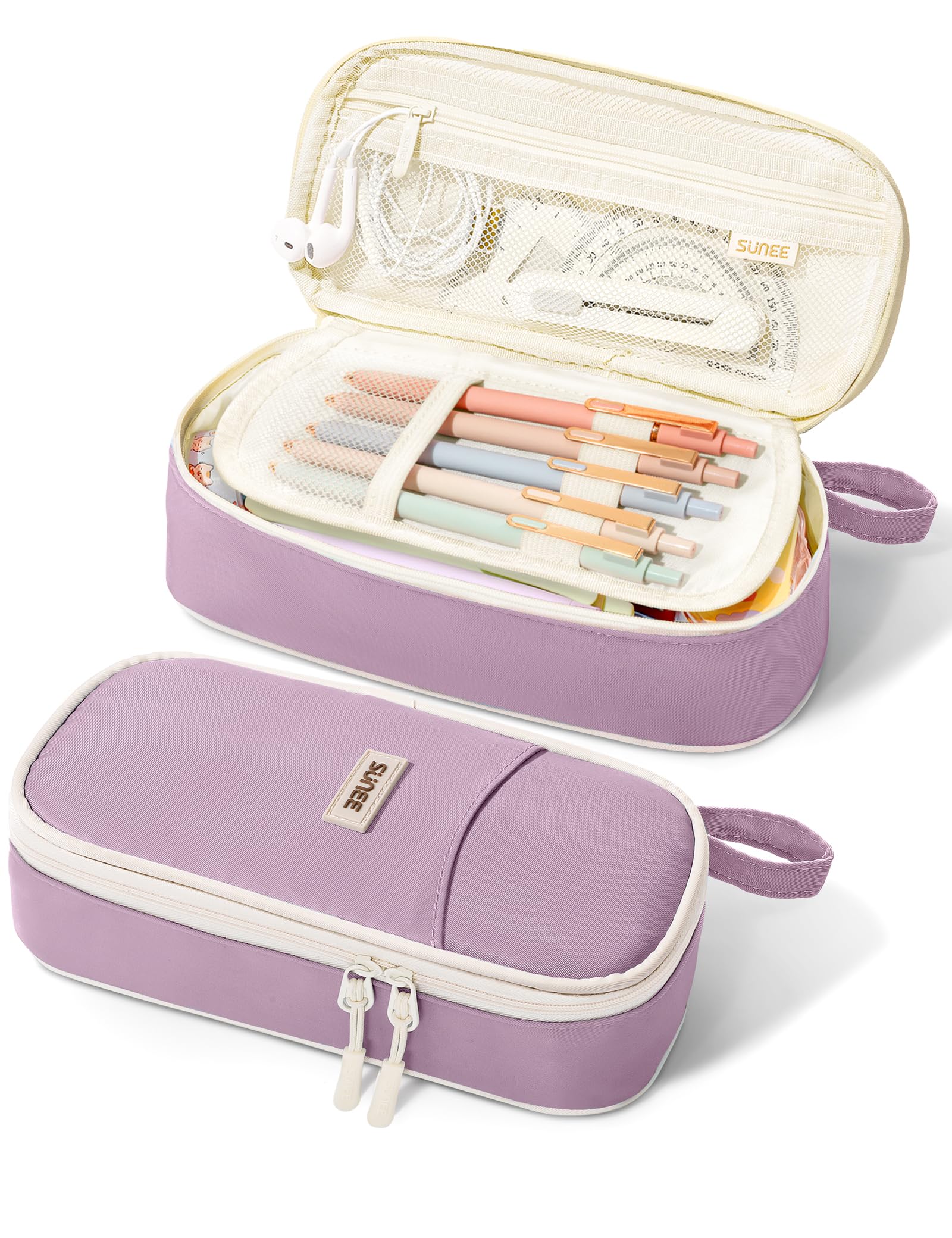 SUNEE Cute Pencil Case, Aesthetic Pen Pouch, Colored Large Pencil Bag with Zipper, Kawaii Stationery Storage and Organizer, School Supplies for Teen and Adult Girls, Blue