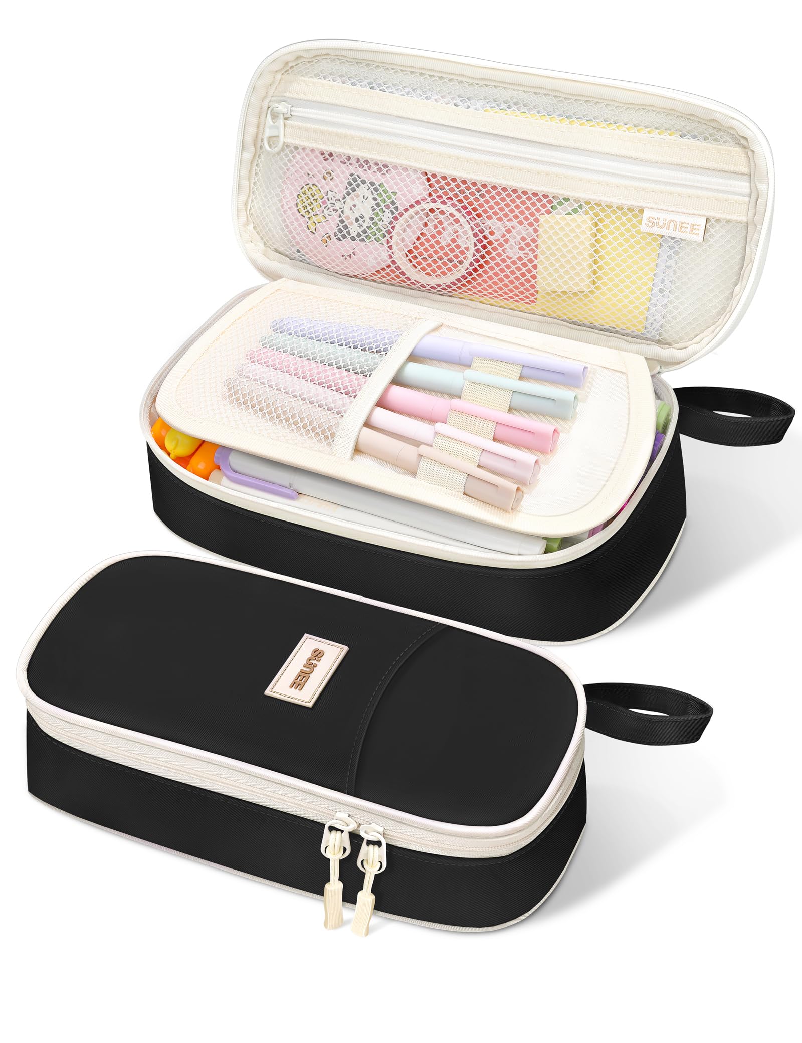 SUNEE Cute Pencil Case, Aesthetic Pen Pouch, Colored Large Pencil Bag with Zipper, Kawaii Stationery Storage and Organizer, School Supplies for Teen and Adult Girls, Blue