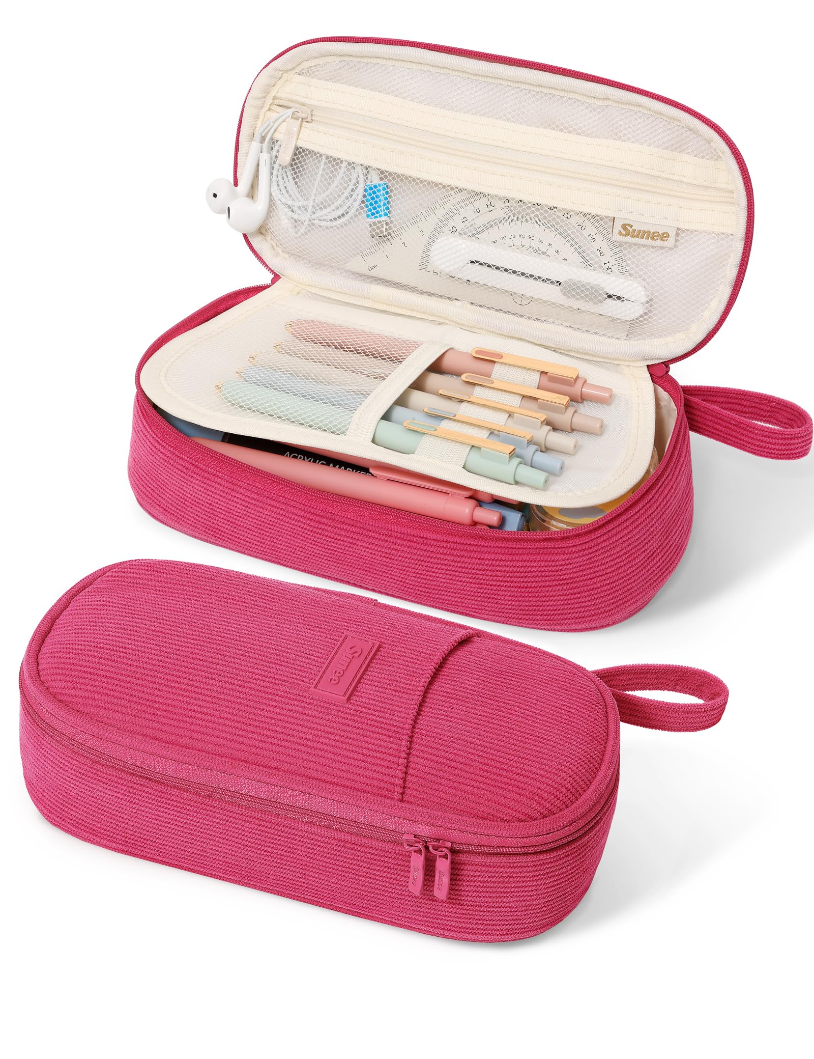SUNEE Cute Pencil Case, Aesthetic Pen Pouch, Colored Large Pencil Bag with Zipper, Kawaii Stationery Storage and Organizer, School Supplies for Teen and Adult Girls, Blue