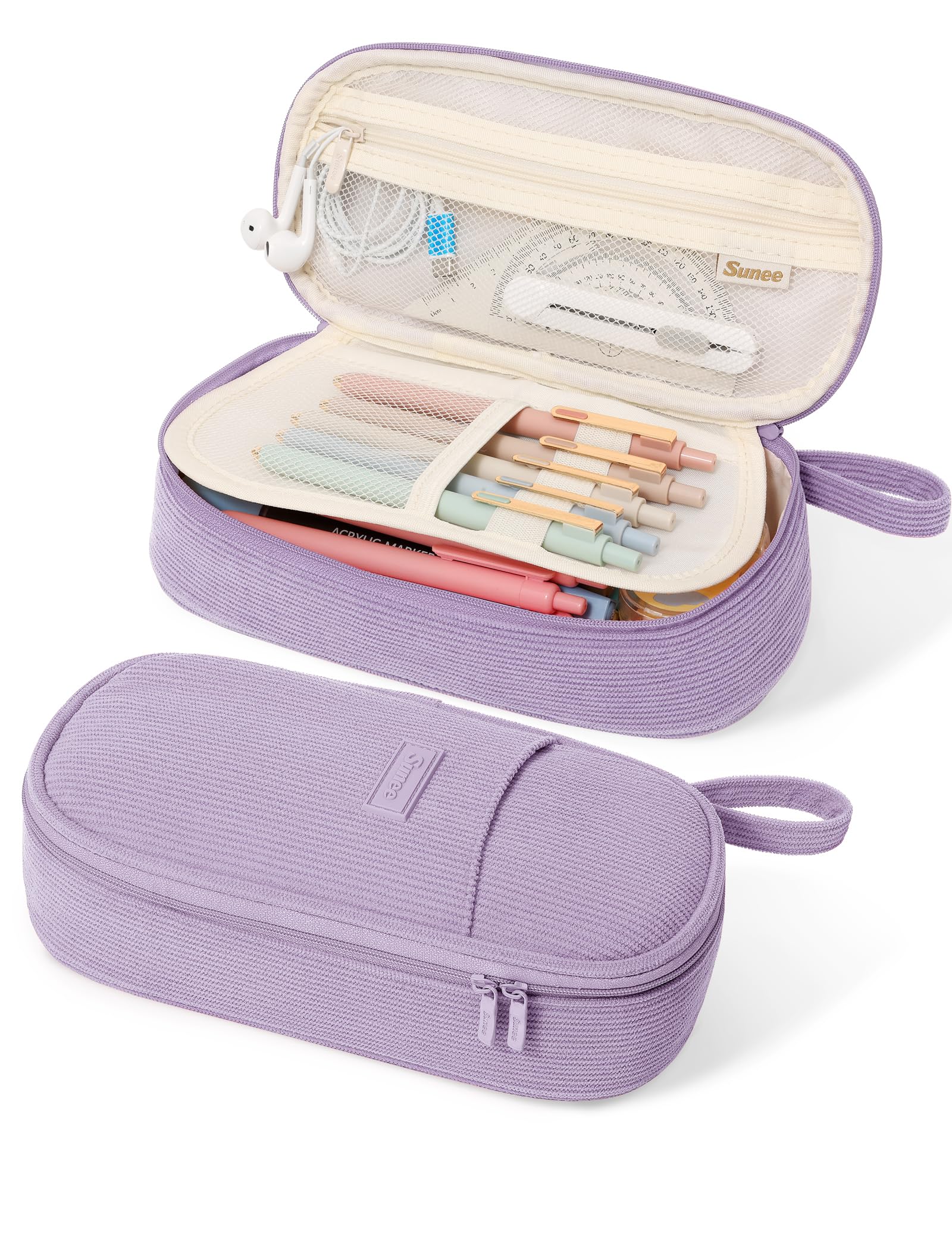 SUNEE Cute Pencil Case, Aesthetic Pen Pouch, Colored Large Pencil Bag with Zipper, Kawaii Stationery Storage and Organizer, School Supplies for Teen and Adult Girls, Blue