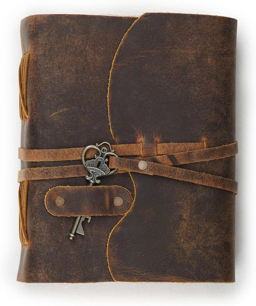 LEATHER VILLAGE Vintage Leather Bound Journal, Junk Journal For Men & Women | Handmade Deckle Edge paper, 200 Blank Pages , Book Of Shadows, Sketchbook, Scrapbook, Leather Journal ,Distressed Brown 6x4