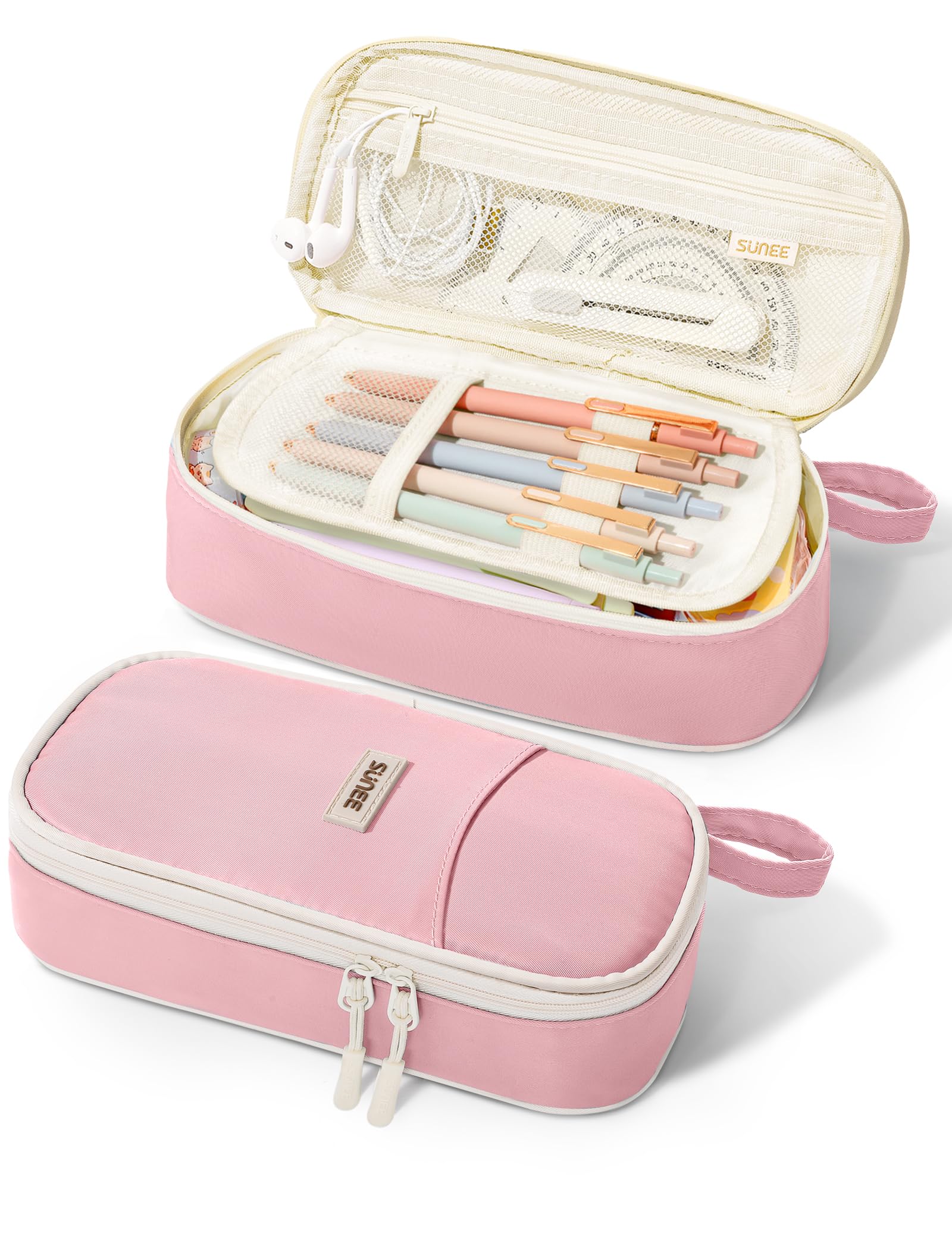 SUNEE Cute Pencil Case, Aesthetic Pen Pouch, Colored Large Pencil Bag with Zipper, Kawaii Stationery Storage and Organizer, School Supplies for Teen and Adult Girls, Blue