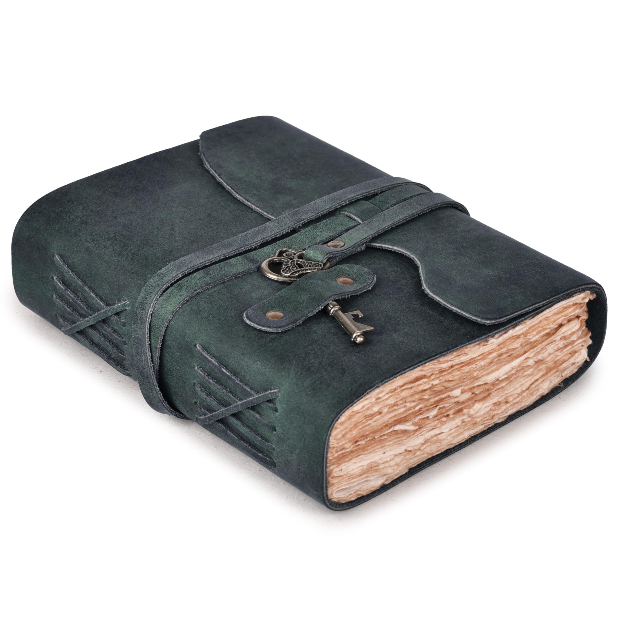 LEATHER VILLAGE Vintage Leather Bound Journal, Junk Journal For Men & Women | Handmade Deckle Edge paper, 200 Blank Pages , Book Of Shadows, Sketchbook, Scrapbook, Leather Journal ,Distressed Brown 6x4