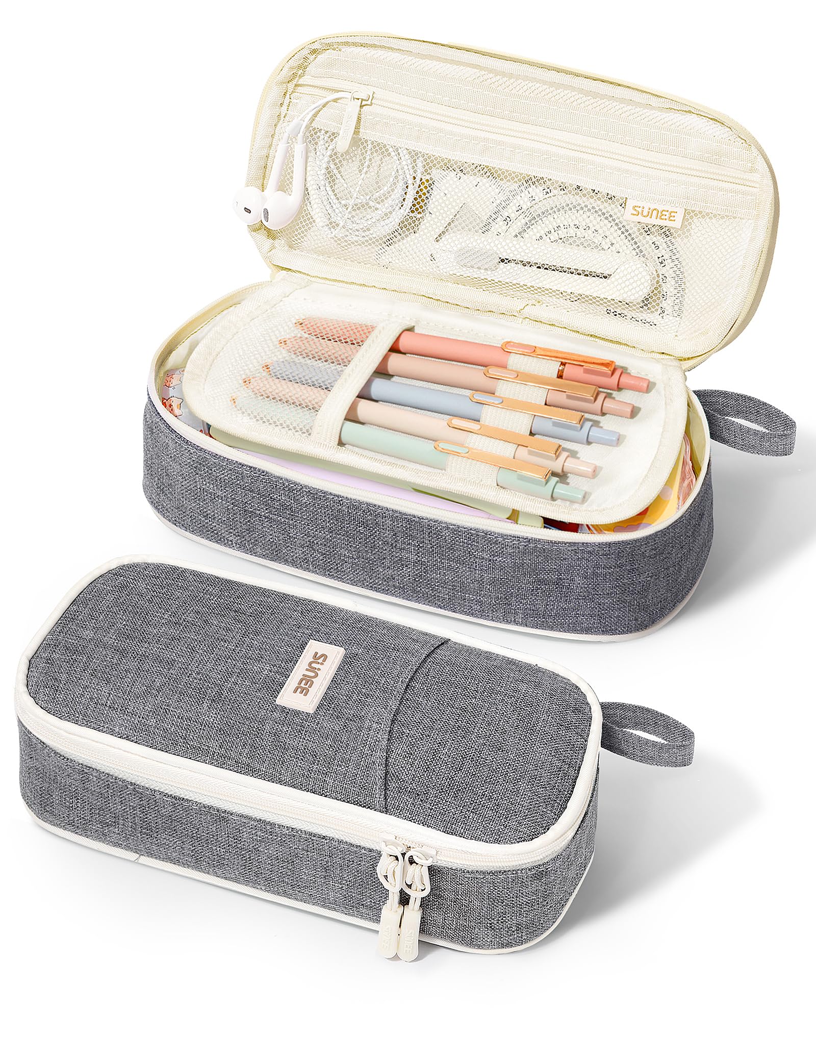SUNEE Cute Pencil Case, Aesthetic Pen Pouch, Colored Large Pencil Bag with Zipper, Kawaii Stationery Storage and Organizer, School Supplies for Teen and Adult Girls, Blue