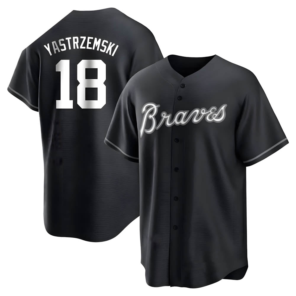 Davalo A.Braves #18 Mike Yastrzemski player Black&White Replica Stitched Jerseys