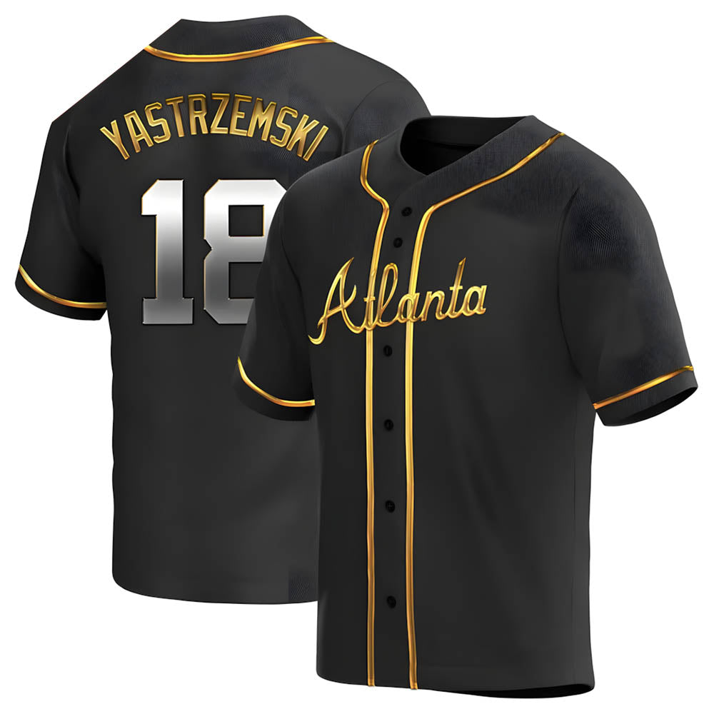 Davalo A.Braves #18 Mike Yastrzemski player Gold Replica Black en Alternate Stitched Jerseys