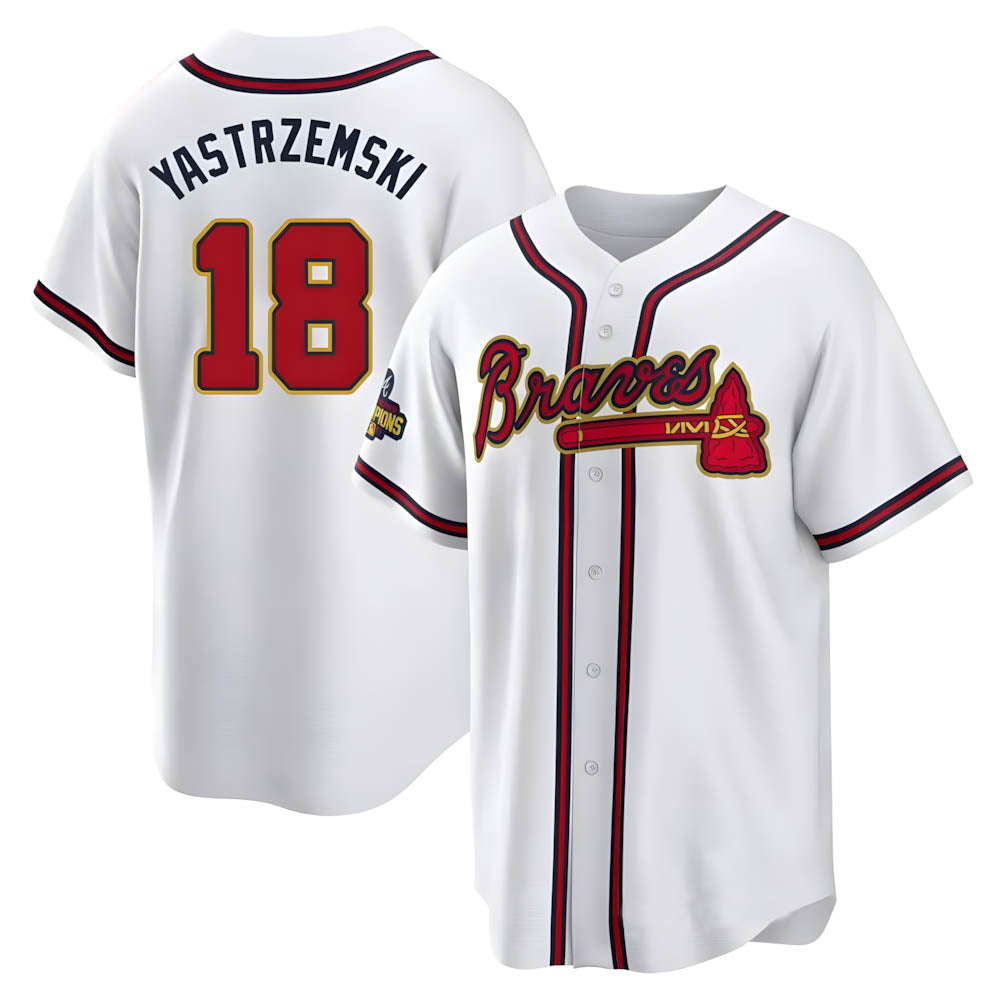 Davalo A.Braves #18 Mike Yastrzemski player Gold Replica White Program Stitched Jerseys