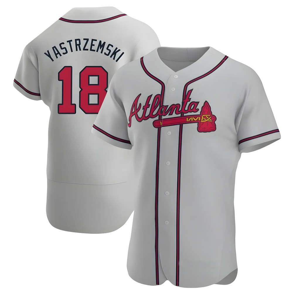 Davalo A.Braves #18 Mike Yastrzemski player Gray Authentic Road Stitched Jerseys