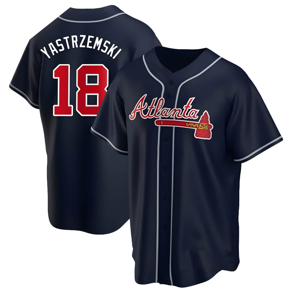 Davalo A.Braves #18 Mike Yastrzemski player Navy Replica Alternate Stitched Jerseys