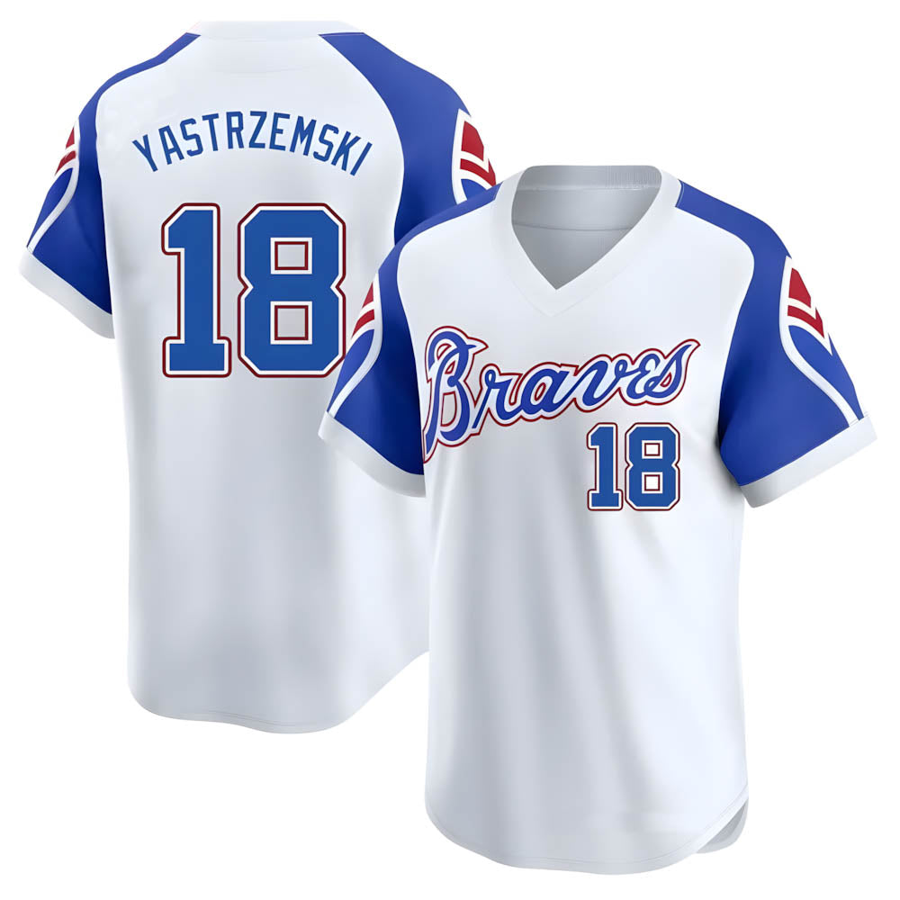 Davalo A.Braves #18 Mike Yastrzemski player White Limited Throwback Cooperstown Collection Stitched Jerseys