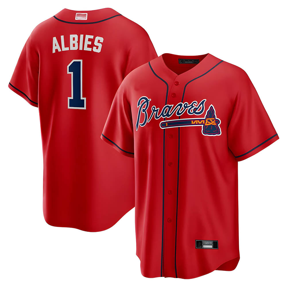 Davalo A.Braves #1 Ozzie Albies Player Red Alternate Stitched Jerseys