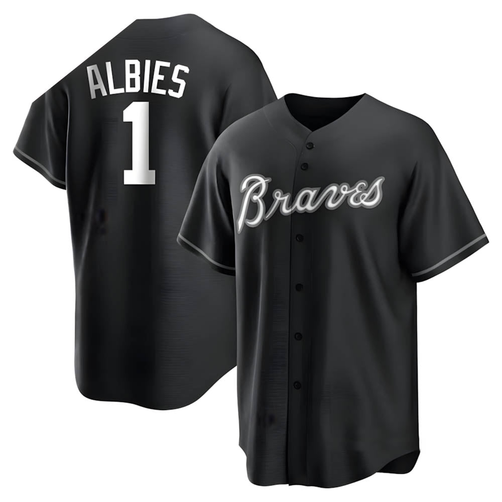 Davalo A.Braves #1 Ozzie Albies Player Black&White Replica Stitched Jerseys