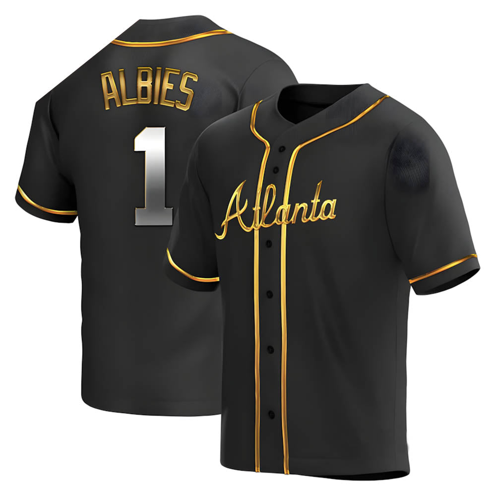 Davalo A.Braves #1 Ozzie Albies Player Gold Replica Black en Alternate Stitched Jerseys