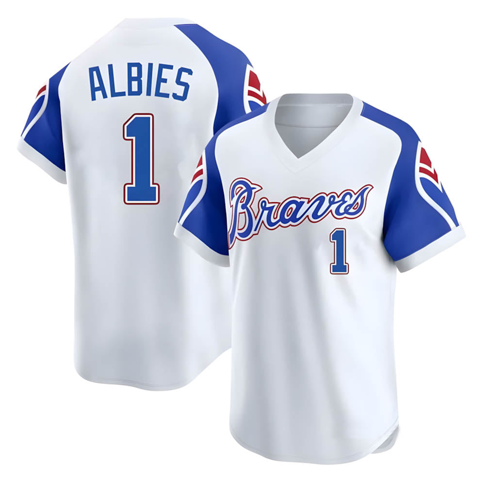 Davalo A.Braves #1 Ozzie Albies Player White Limited Throwback Cooperstown Collection Stitched Jerseys