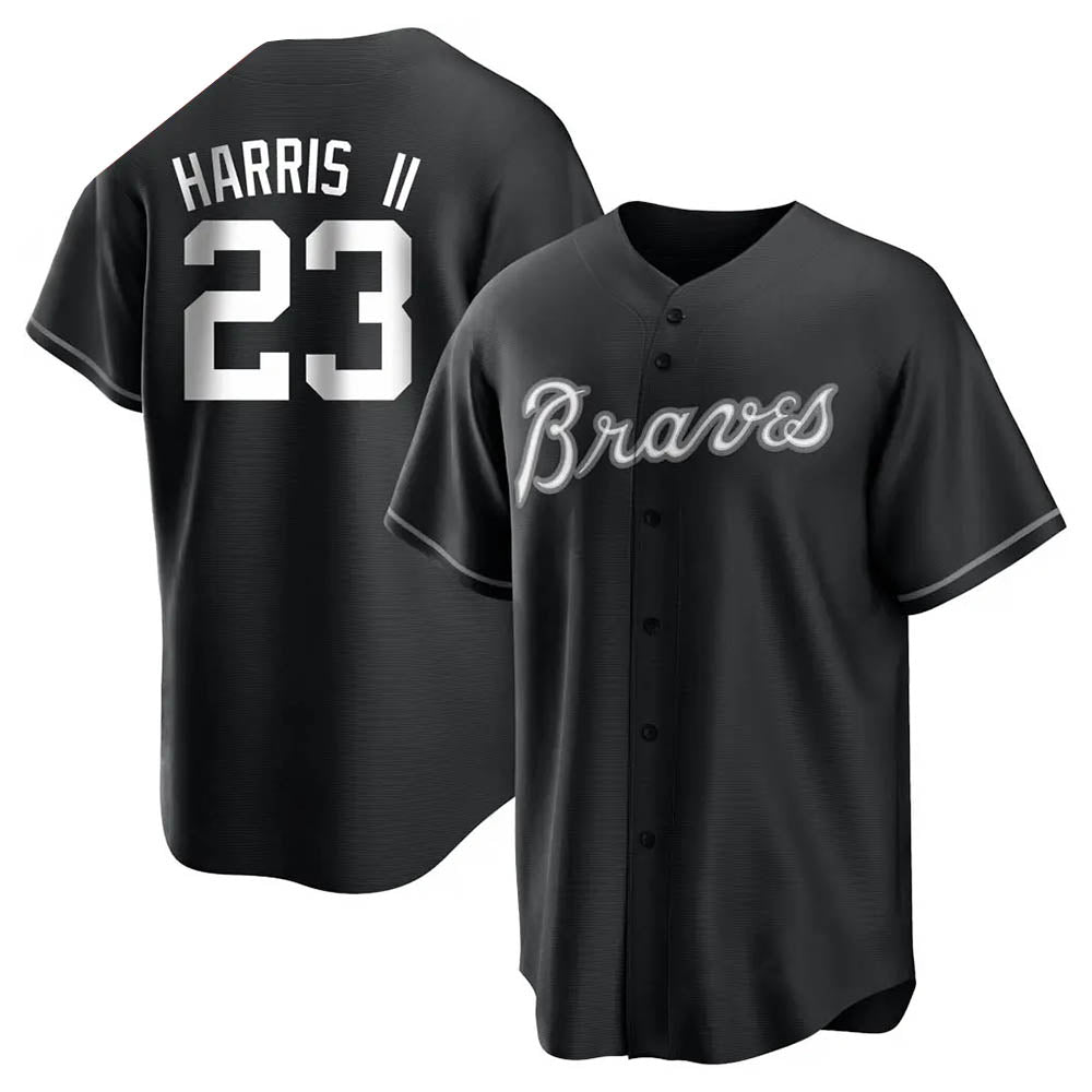 Davalo A.Braves #23 Michael Harris II player Black&White Replica Stitched Jerseys