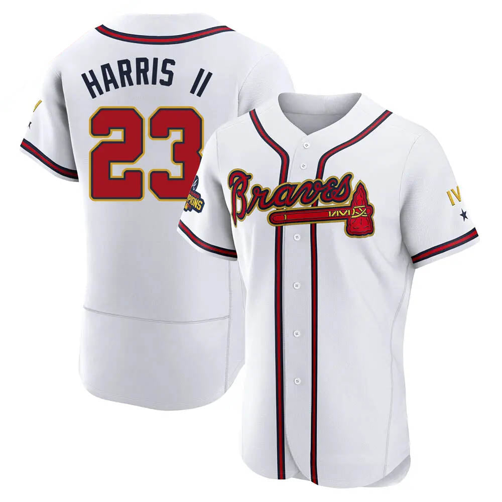 Davalo A.Braves #23 Michael Harris II player White&Gold Authentic Program Stitched Jerseys